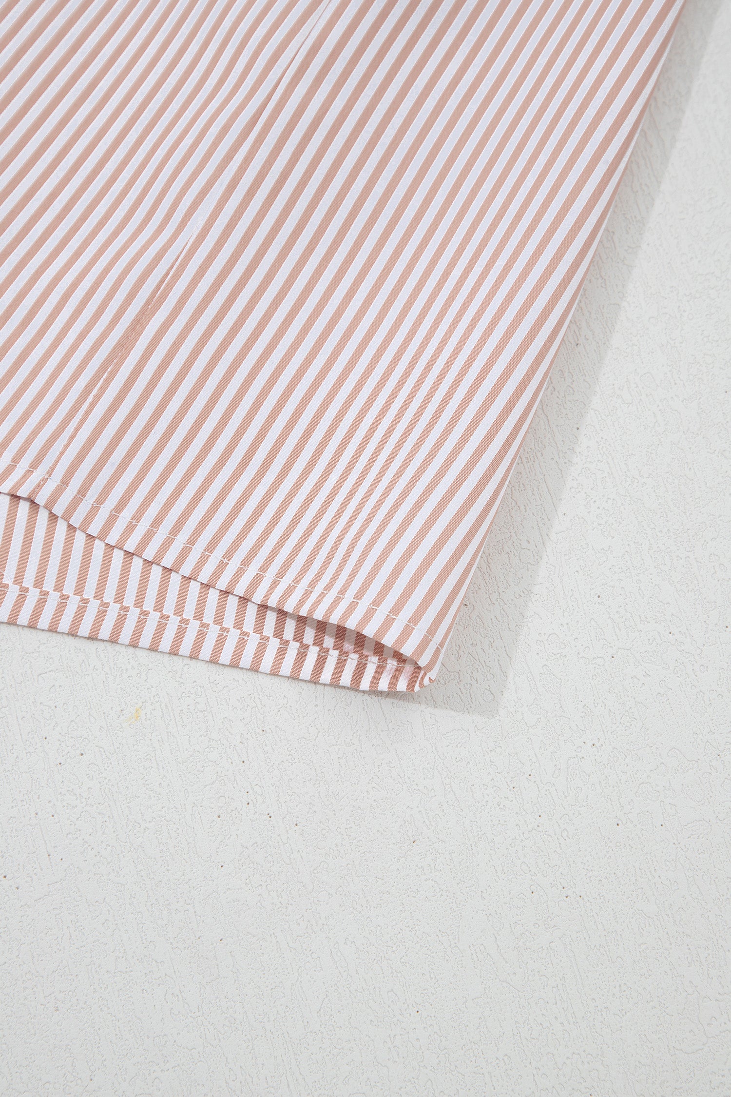 Khaki Stripe Color Block Patchwork Detail Frilled Collar Button Down Shirt-Tops/Blouses & Shirts-[Adult]-[Female]-2022 Online Blue Zone Planet