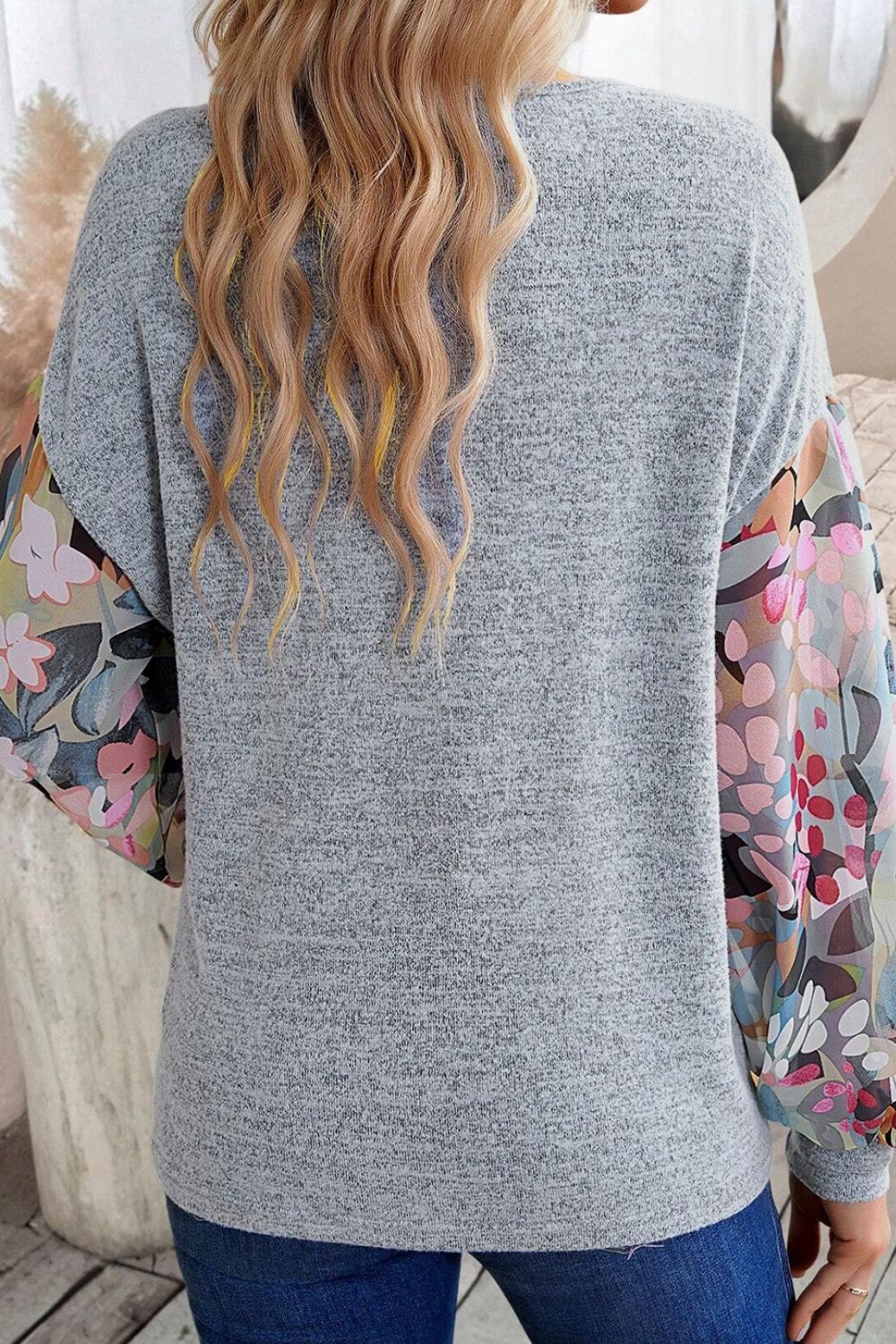 Printed Lantern Sleeve Buttoned V Neck Top-TOPS / DRESSES-[Adult]-[Female]-2022 Online Blue Zone Planet