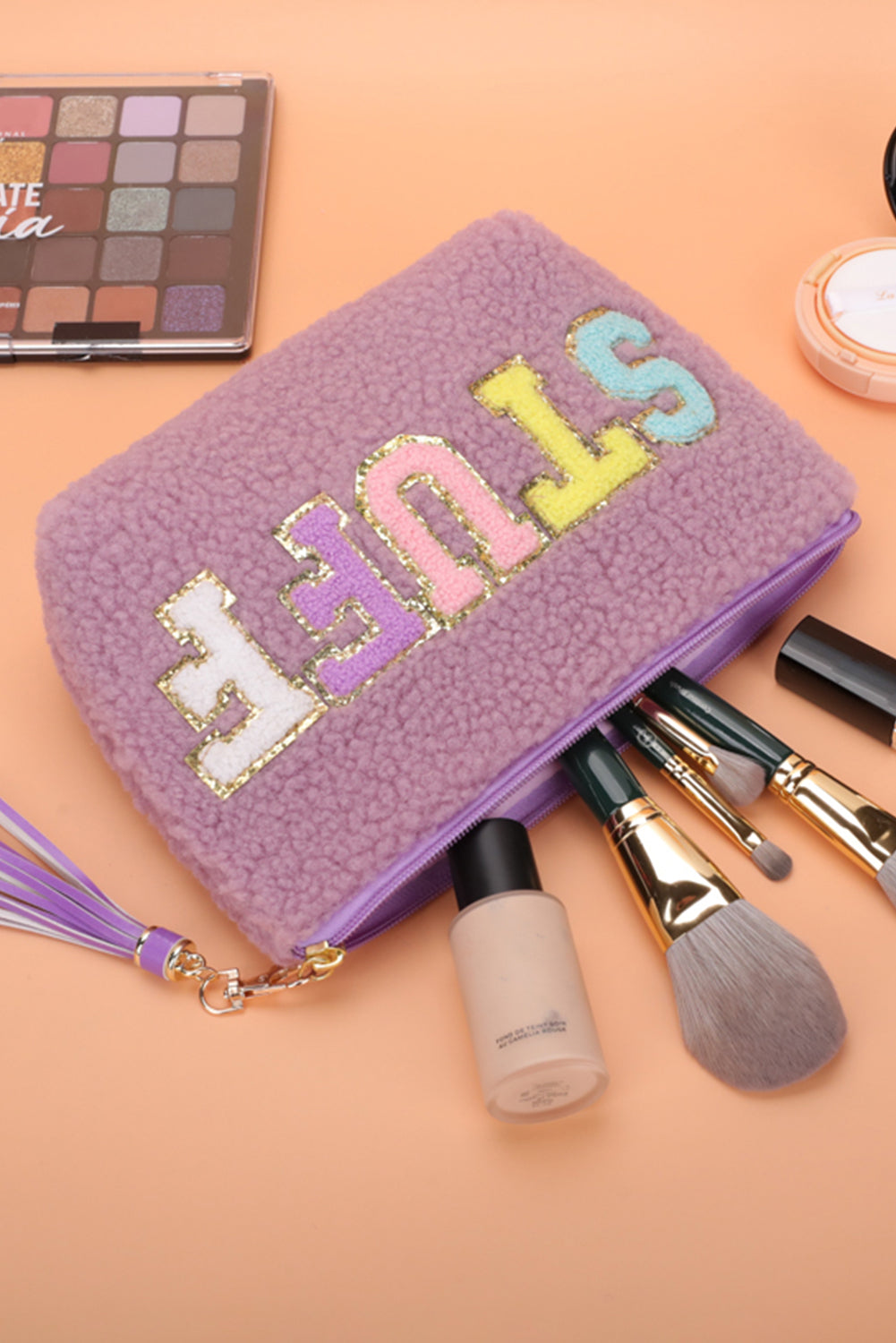 Phalaenopsis Sparkle Letter Pattern Tassel Zipper Makeup Bag-Shoes & Bags/Makeup Bags-[Adult]-[Female]-2022 Online Blue Zone Planet