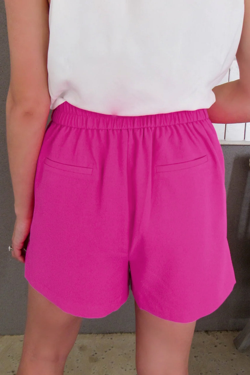Sachet Pink Half Elastic Waist Casual Pocketed Shorts-Bottoms/Casual Shorts-[Adult]-[Female]-2022 Online Blue Zone Planet