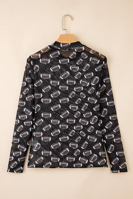 Black Game Day Rugby Mesh Sheer Long Sleeve Top-Tops/Long Sleeve Tops-[Adult]-[Female]-2022 Online Blue Zone Planet
