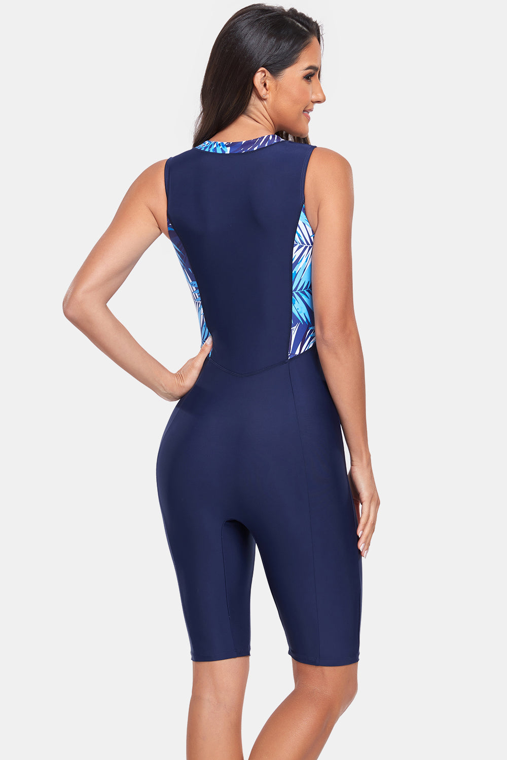 Blue Zone Planet | Printed Half Zip Sleeveless One Piece Swimwear-TOPS / DRESSES-[Adult]-[Female]-2022 Online Blue Zone Planet