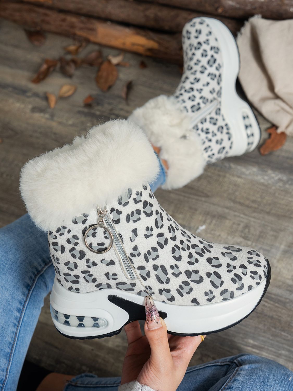 Blue Zone Planet | Side Zipper Leopard Platform Boots-BOOTS-[Adult]-[Female]-2022 Online Blue Zone Planet