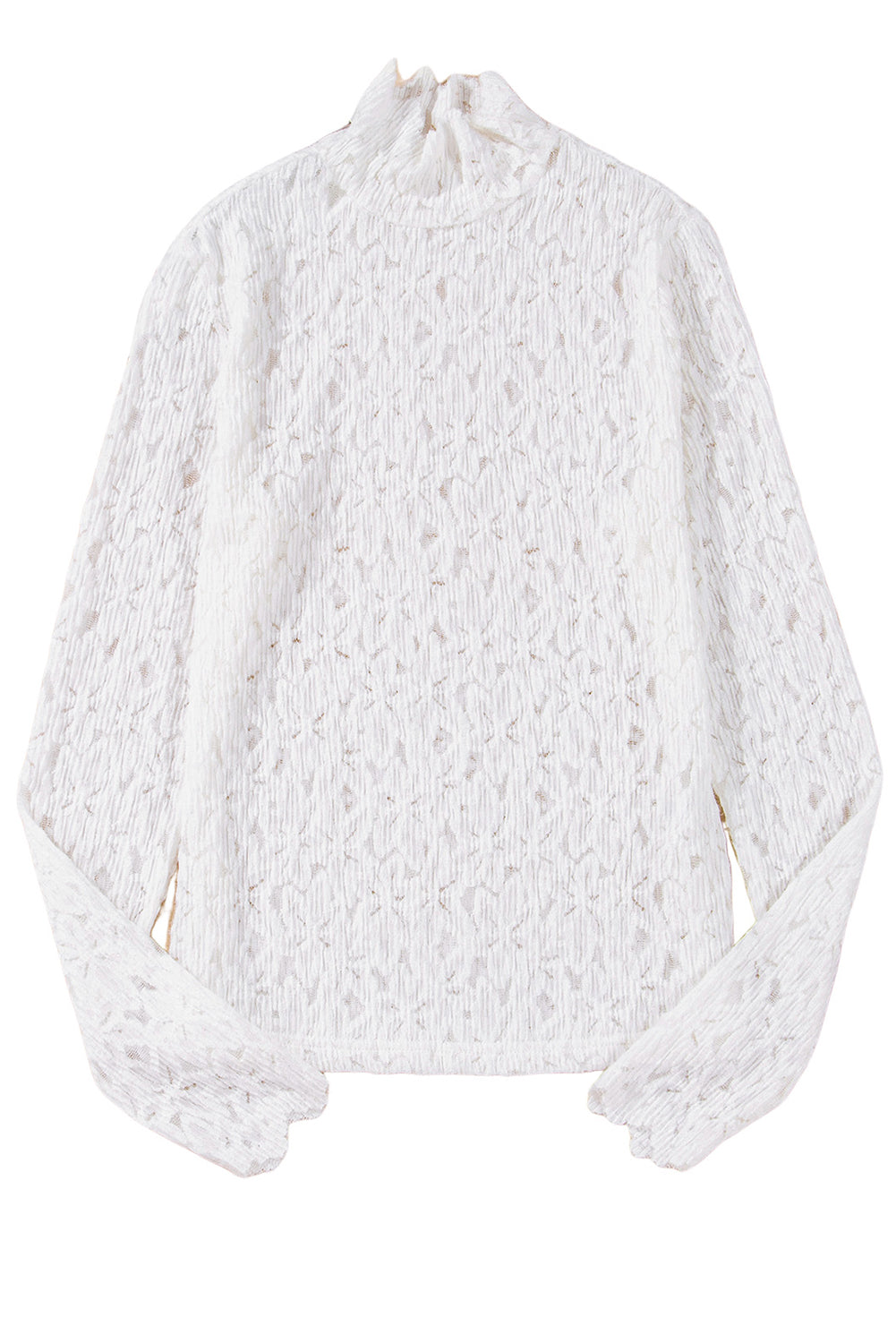 Blue Zone Planet | White Flower Lace See Through Mock Neck Long Sleeve Top-Tops/Long Sleeve Tops-[Adult]-[Female]-2022 Online Blue Zone Planet