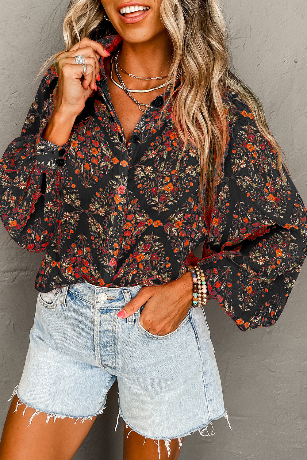 Black Strawberry Aesthetic Floral Puff Sleeve Shirt-Tops/Blouses & Shirts-[Adult]-[Female]-Black-XS-2022 Online Blue Zone Planet