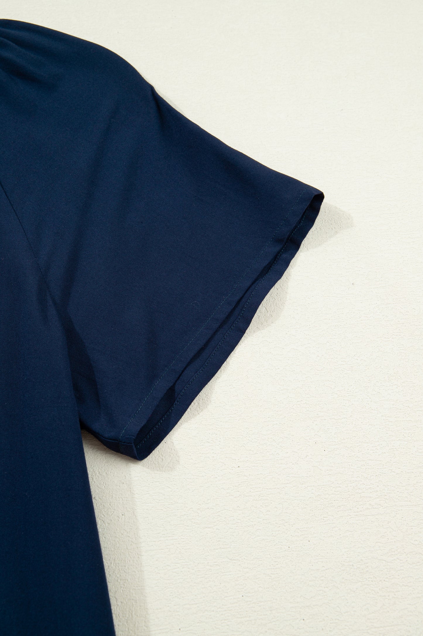 Navy Blue Button Detail Leopard Metallic Trim Short Sleeve Tunic Dress-Dresses/Mini Dresses-[Adult]-[Female]-2022 Online Blue Zone Planet