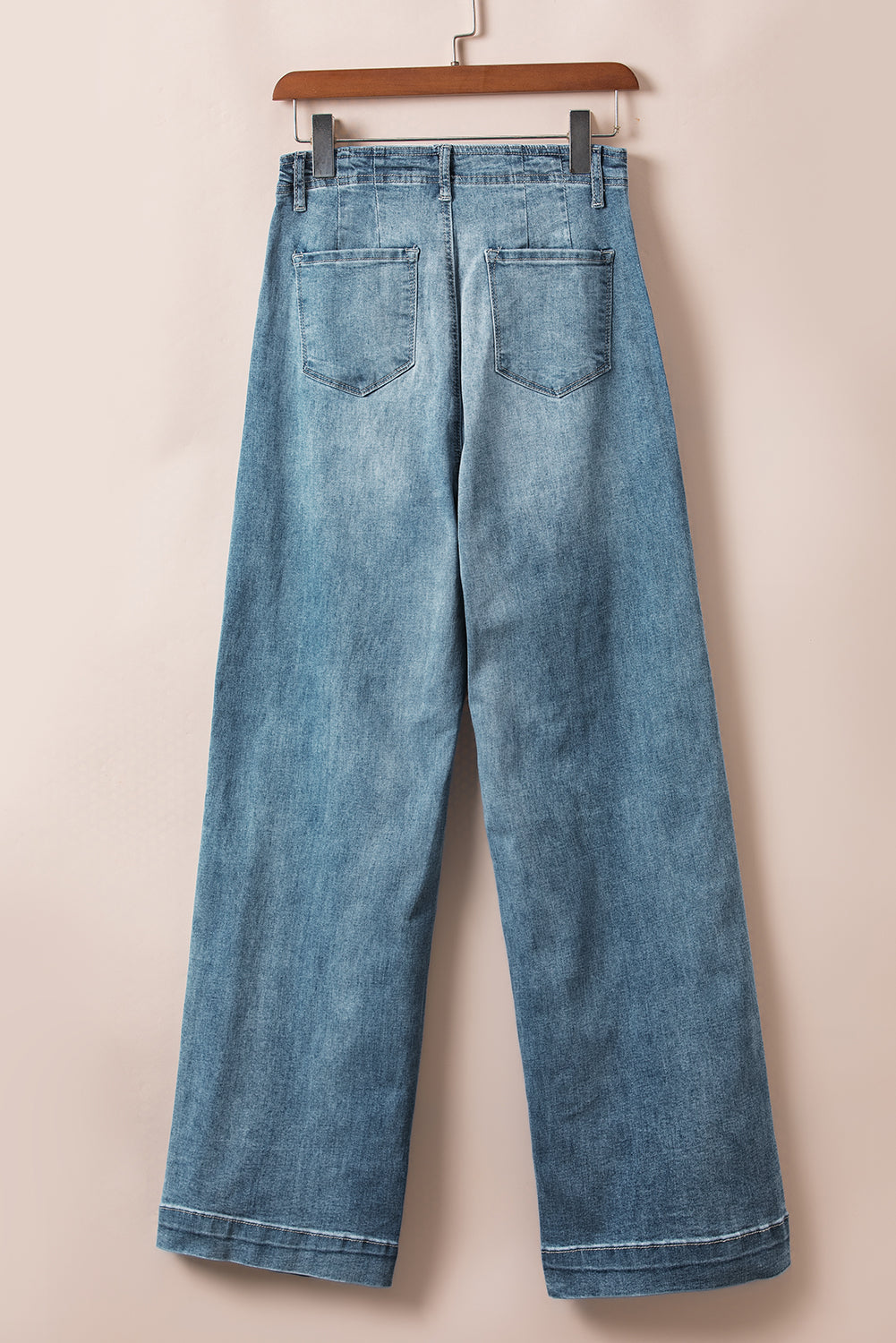 Dusk Blue Multi Buttons Medium Wash Straight Loose Leg Jeans-Bottoms/Jeans-[Adult]-[Female]-2022 Online Blue Zone Planet