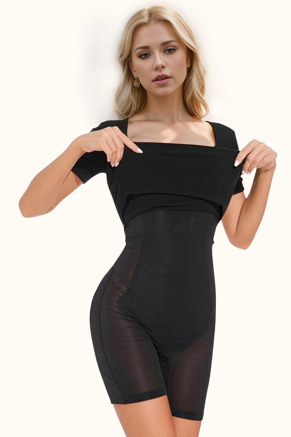 Basic Bae Full Size Built-In Shapewear Square Neck Short Sleeve Dress-TOPS / DRESSES-[Adult]-[Female]-2022 Online Blue Zone Planet