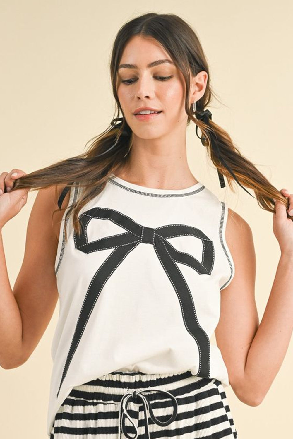White Sweet Bow Stitching Trim Sleeveless Top-Tops/Tank Tops-[Adult]-[Female]-2022 Online Blue Zone Planet