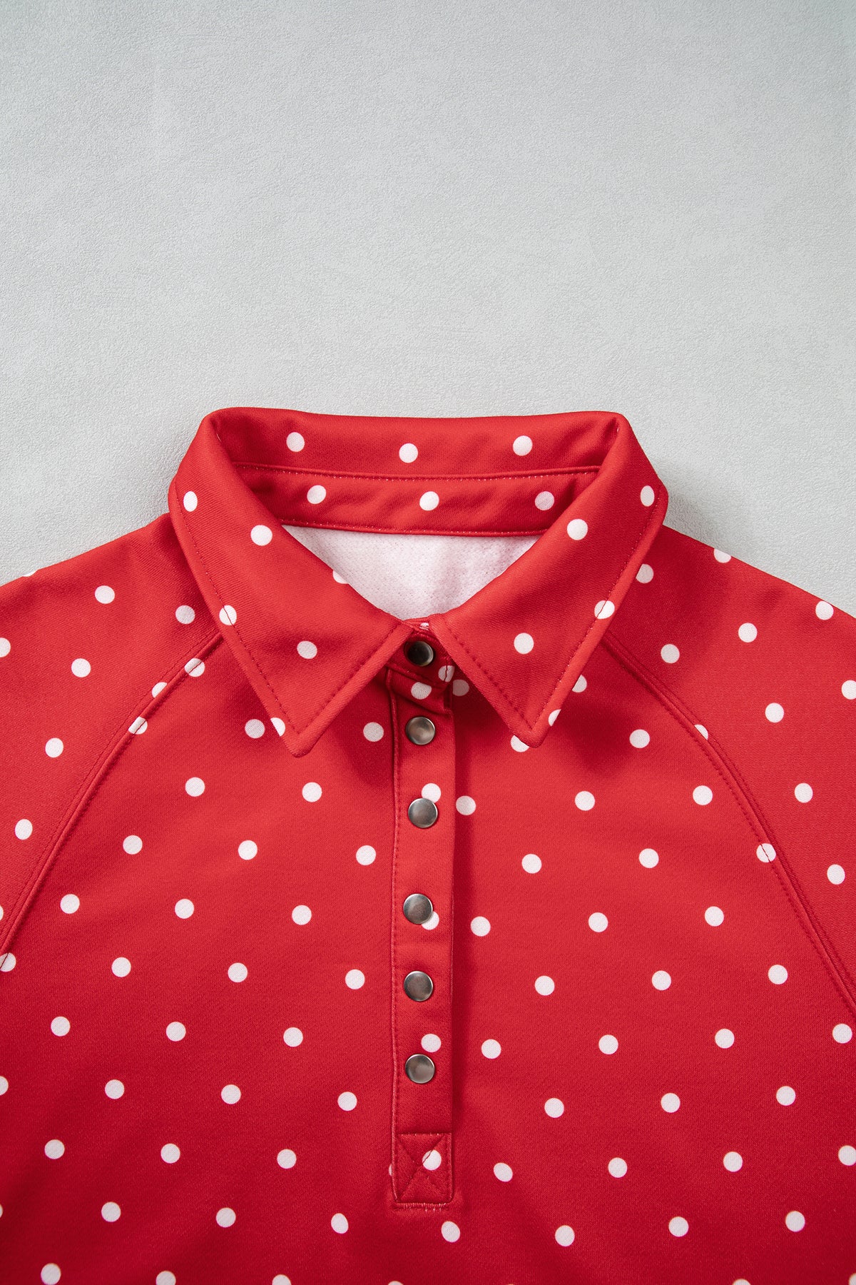 Red Polka Dot Print Metal Button Collar Casual Pullover Sweatshirt-Tops/Sweatshirts & Hoodies-[Adult]-[Female]-2022 Online Blue Zone Planet
