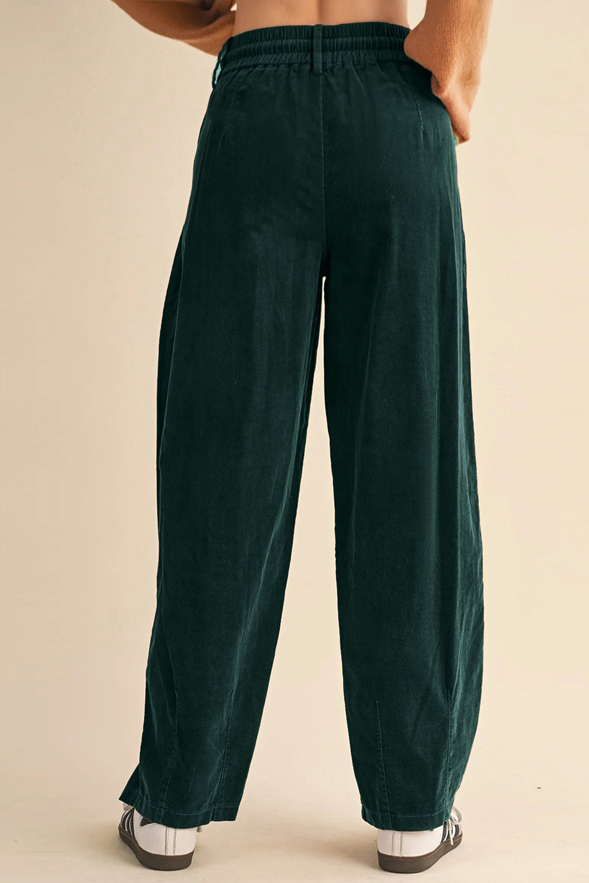 Blackish Green Elastic Waist Drawstring Corduroy Casual Pants-Bottoms/Pants & Culotte-[Adult]-[Female]-2022 Online Blue Zone Planet