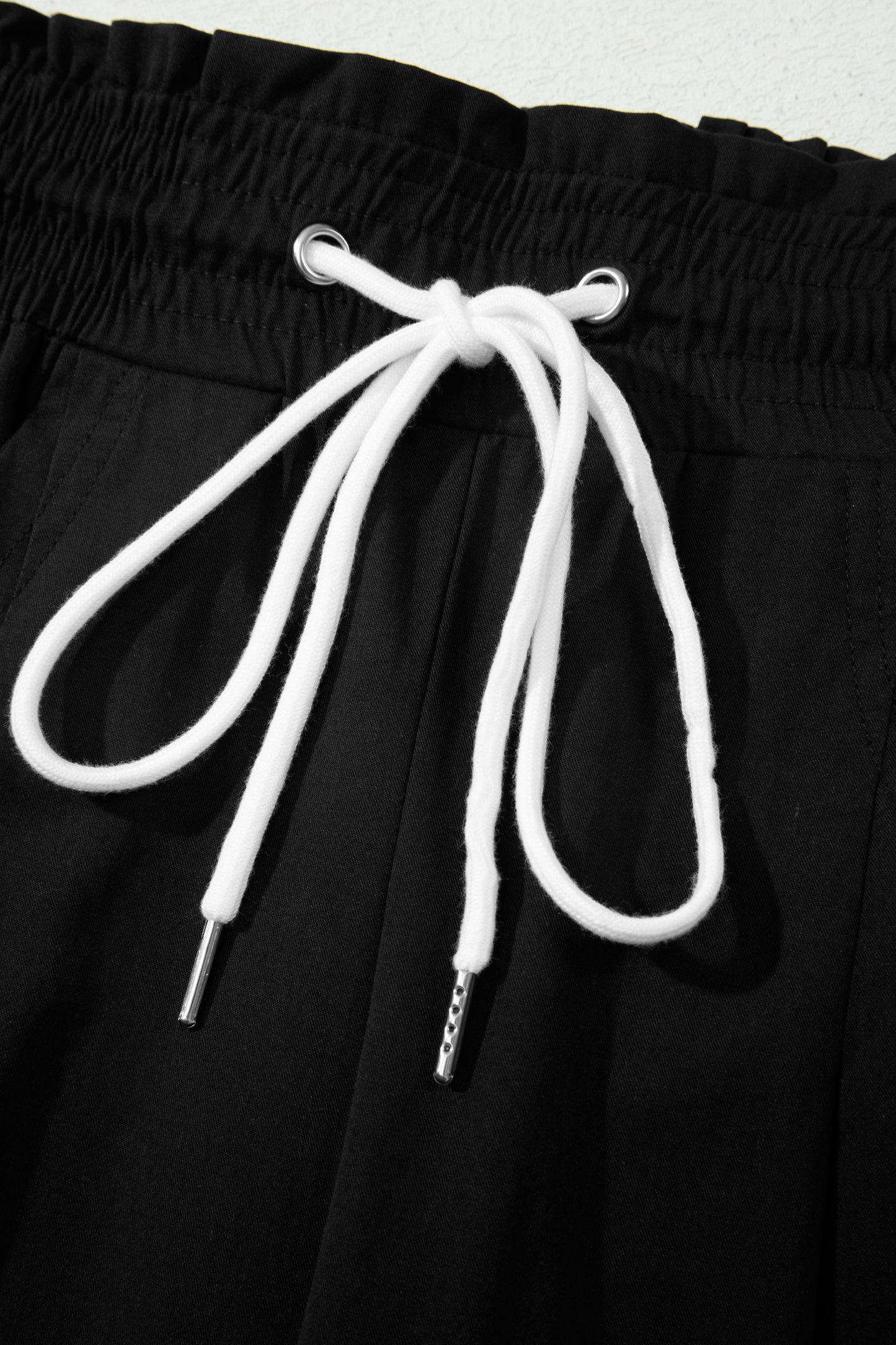 Black Contrast Striped Smocked Waist Drawstring Cropped Casual Pants-Bottoms/Pants & Culotte-[Adult]-[Female]-2022 Online Blue Zone Planet