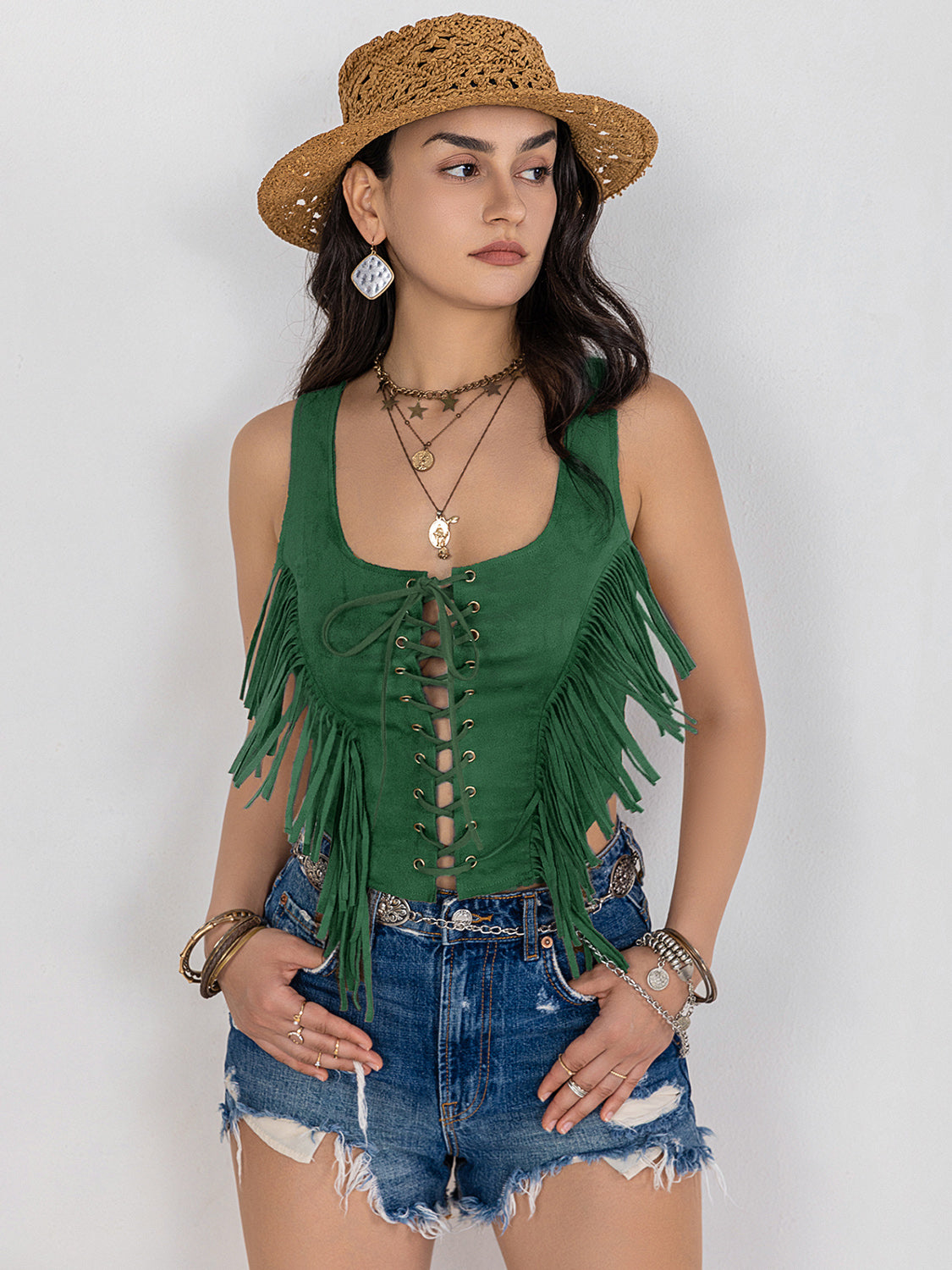 Fringe Lace-Up Wide Strap Tank-TOPS / DRESSES-[Adult]-[Female]-2022 Online Blue Zone Planet