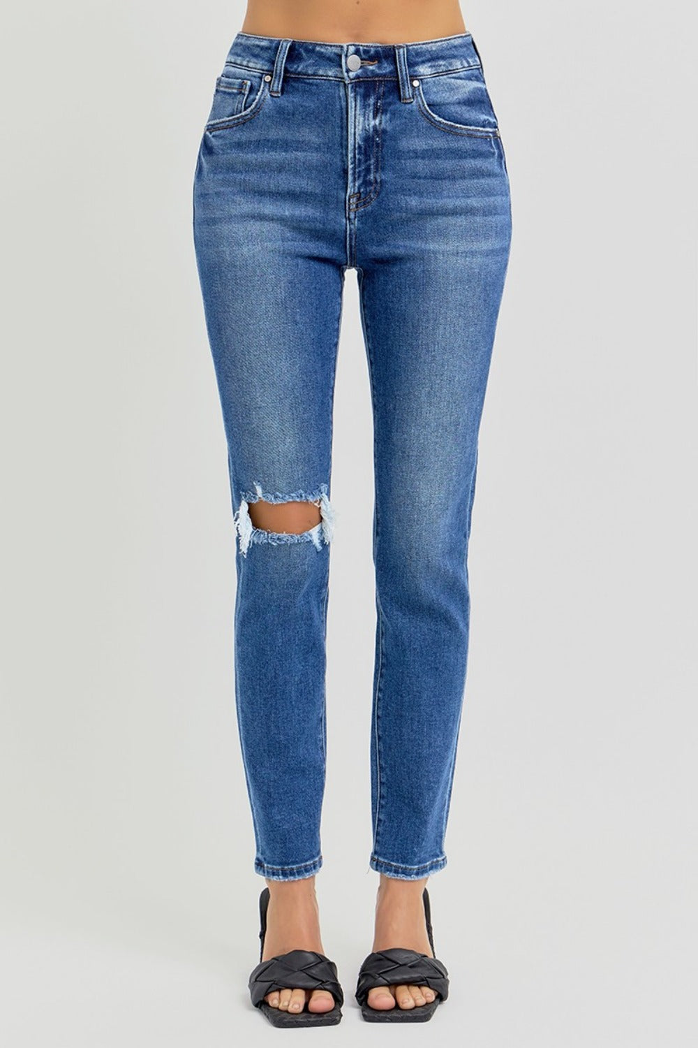 RISEN Full Size High Rise Ankle Skinny Knee Distressed Jeans-TOPS / DRESSES-[Adult]-[Female]-2022 Online Blue Zone Planet