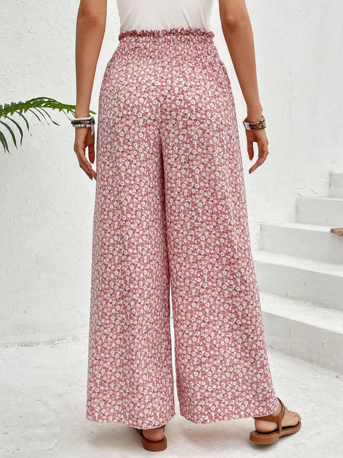 Blue Zone Planet | Tied Printed Wide Leg Pants-BOTTOMS SIZES SMALL MEDIUM LARGE-[Adult]-[Female]-2022 Online Blue Zone Planet