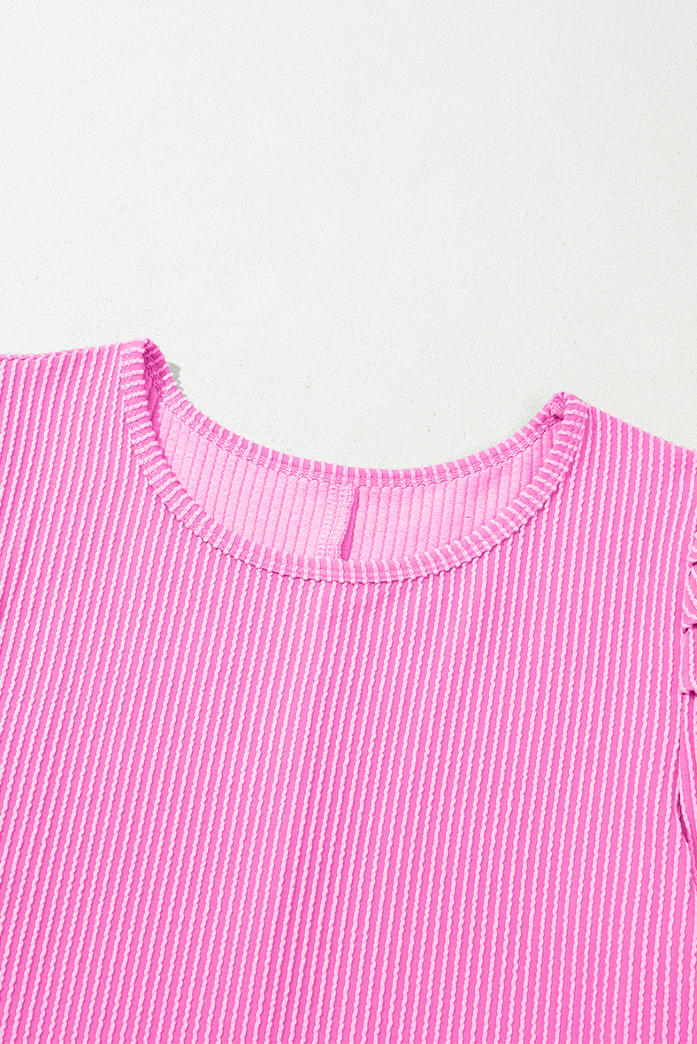 Bright Pink Corded Knit Crew Neck Puff Sleeve Shift Mini Dress-TOPS / DRESSES-[Adult]-[Female]-2022 Online Blue Zone Planet