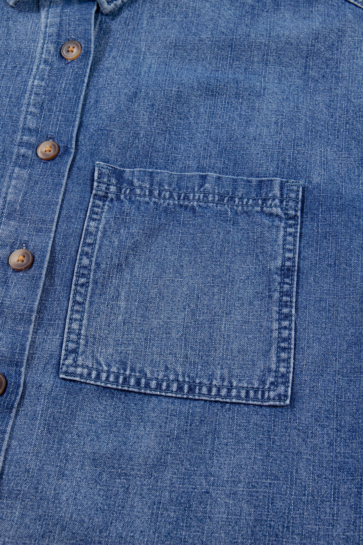 Dusk Blue Three Quarter Sleeve Button Front Loose Denim Shirt-Tops/Blouses & Shirts-[Adult]-[Female]-2022 Online Blue Zone Planet