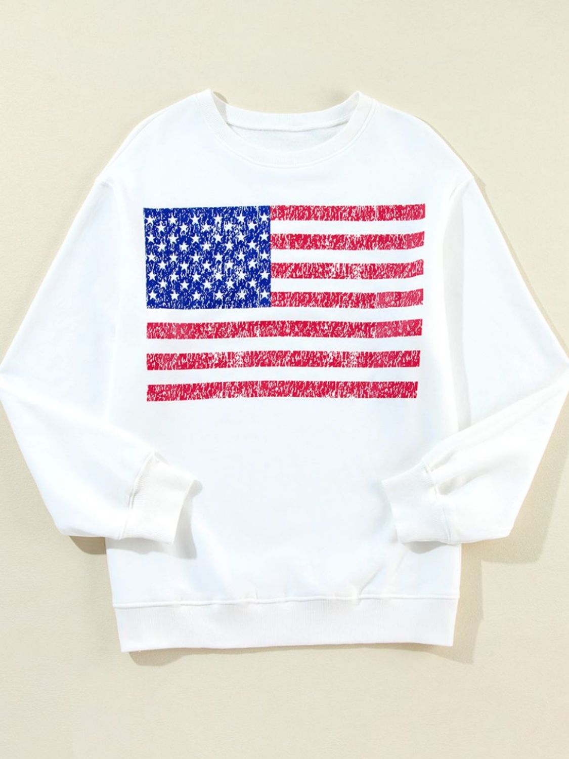 US Flag Round Neck Long Sleeve Sweatshirt-TOPS / DRESSES-[Adult]-[Female]-2022 Online Blue Zone Planet