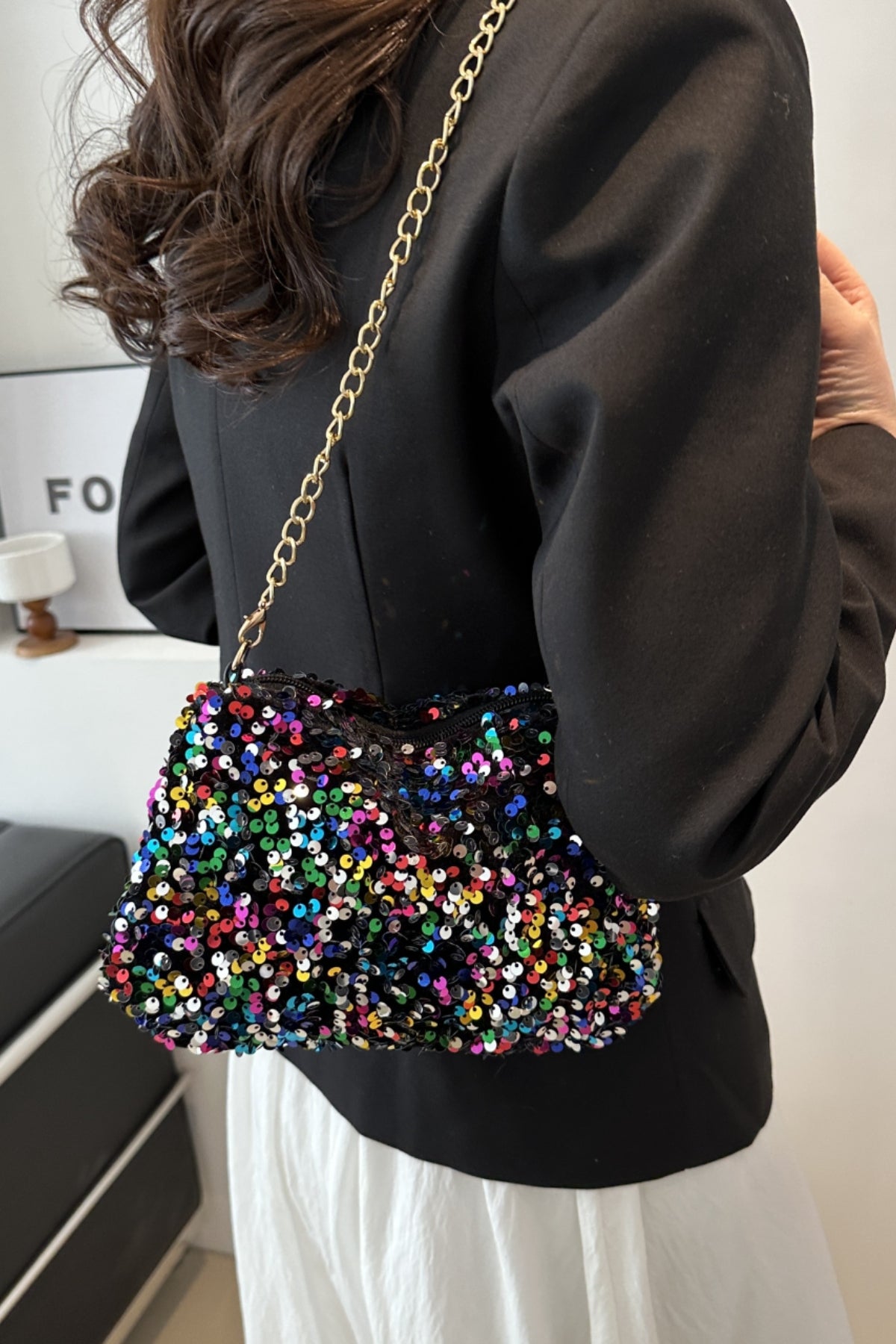 Sequin Removable Strap Shoulder Bag-HANDBAGS-[Adult]-[Female]-2022 Online Blue Zone Planet