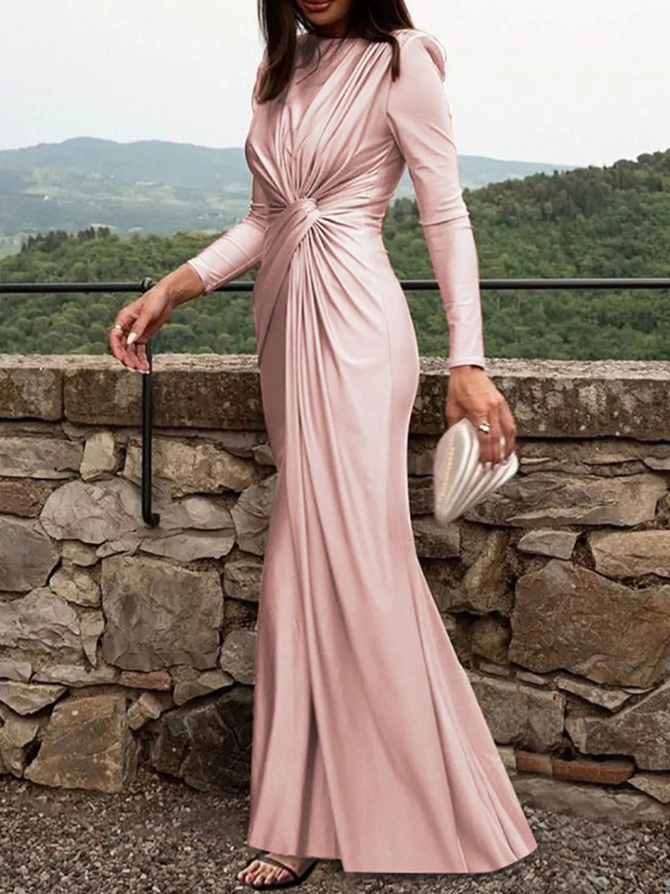 Layla's Twisted Long Sleeve Maxi Dress Brown / S by Blue Zone Planet