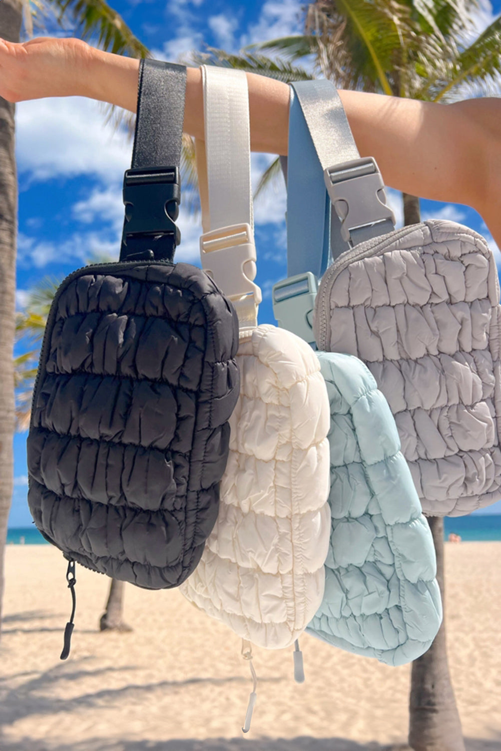 White Quilted Puffer Belt Zipper Crossbody Bags-Crossbody Bags-[Adult]-[Female]-2022 Online Blue Zone Planet