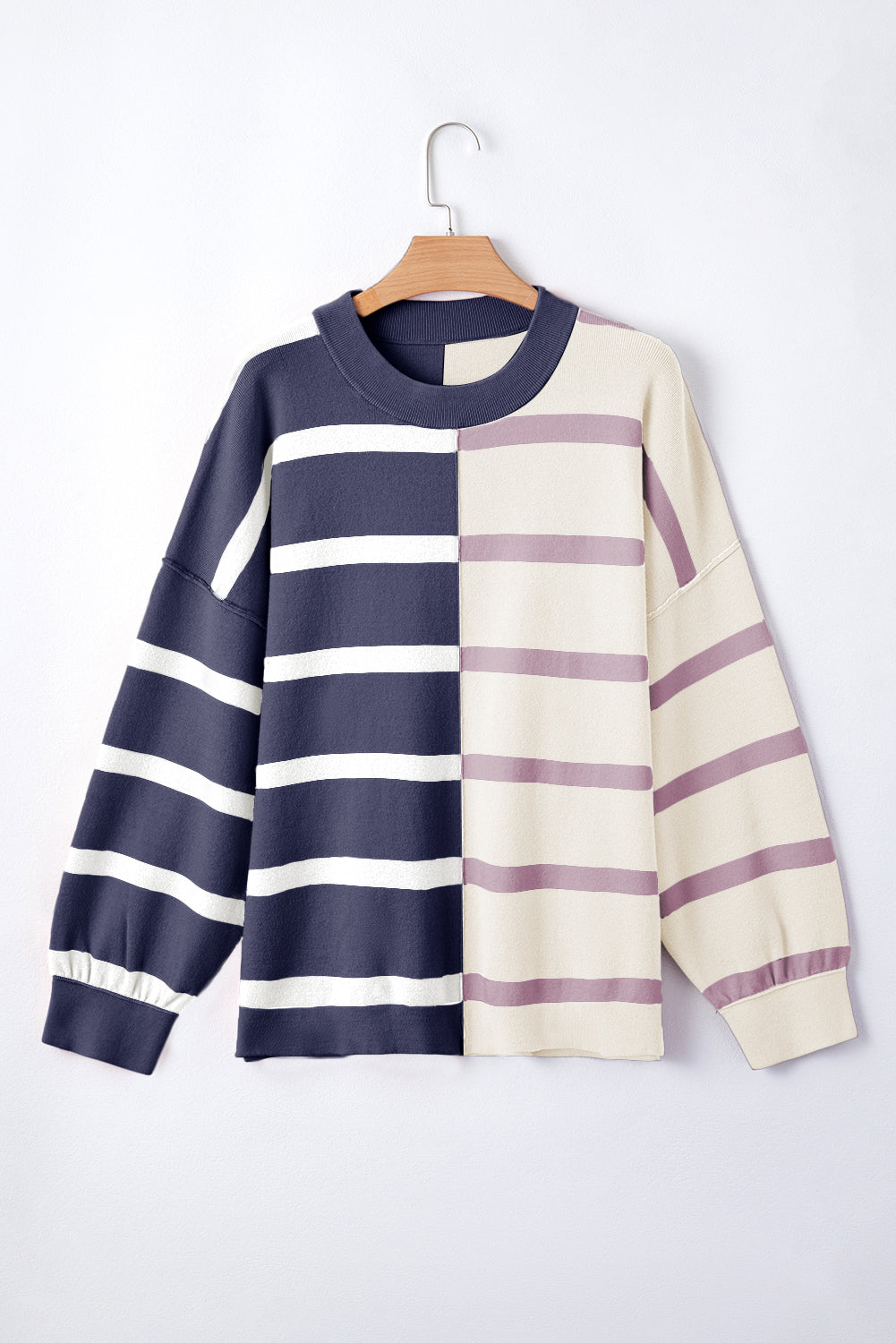 Blue Stripe Colorblock Oversized Sweater-TOPS / DRESSES-[Adult]-[Female]-2022 Online Blue Zone Planet