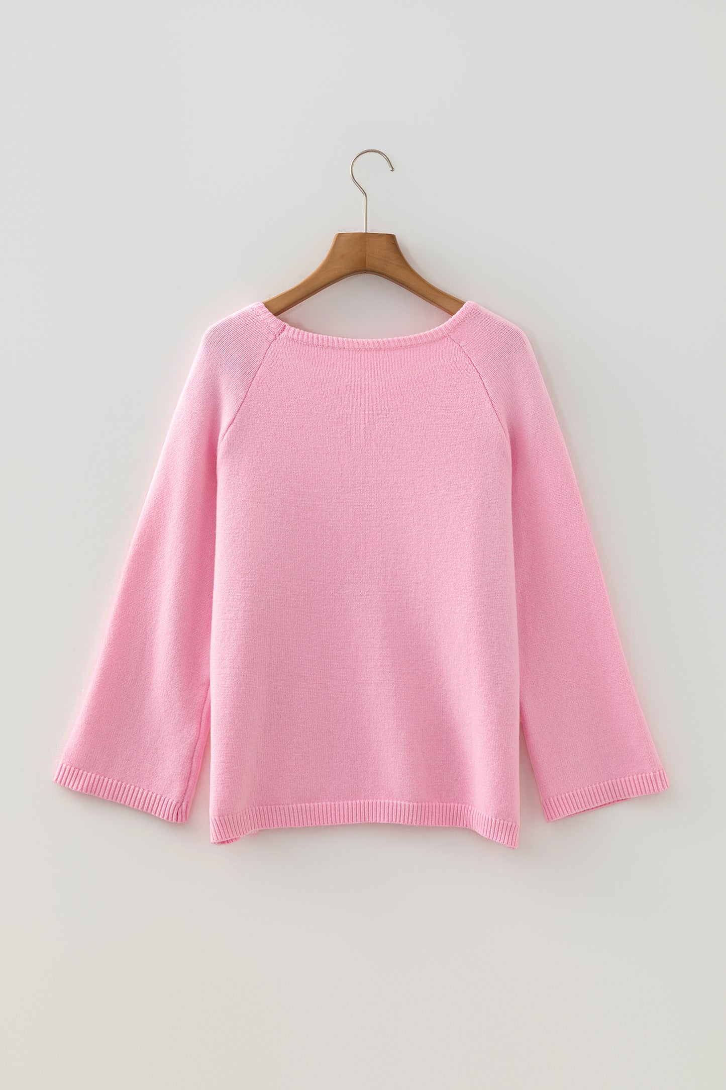 Pink Solid Color Knit Loose Bracelet Sleeve Dolman Sweater-Bracelet-[Adult]-[Female]-2022 Online Blue Zone Planet
