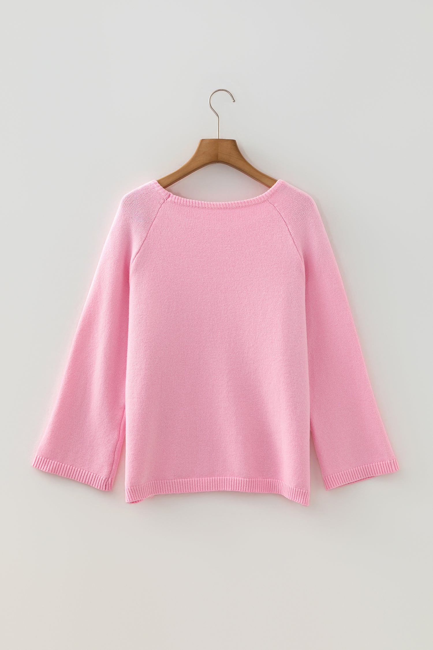 Pink Solid Color Knit Loose Bracelet Sleeve Dolman Sweater-Bracelet-[Adult]-[Female]-2022 Online Blue Zone Planet