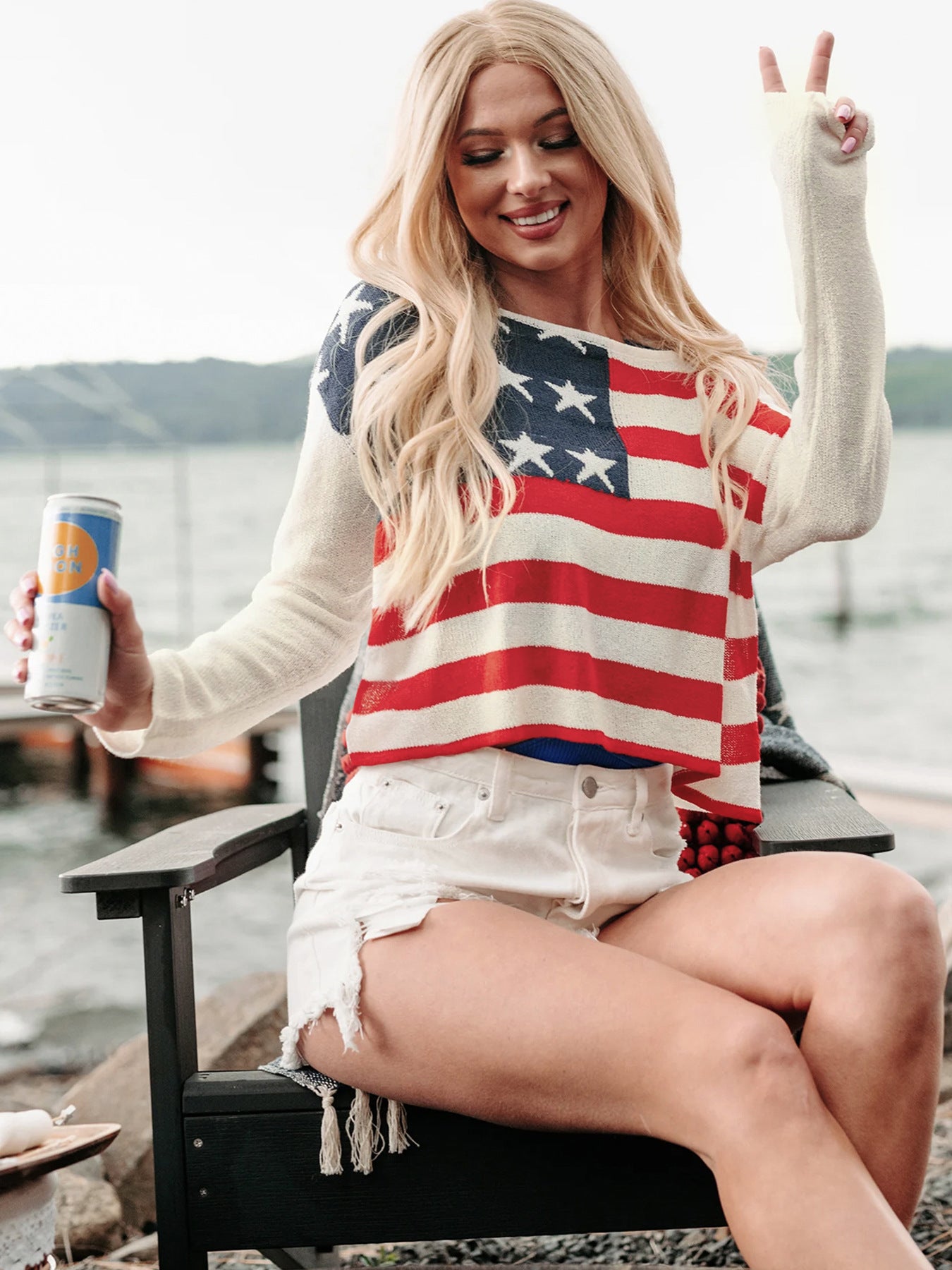 Blue Zone Planet | US Flag Boat Neck Long Sleeve Knit Top-TOPS / DRESSES-[Adult]-[Female]-2022 Online Blue Zone Planet