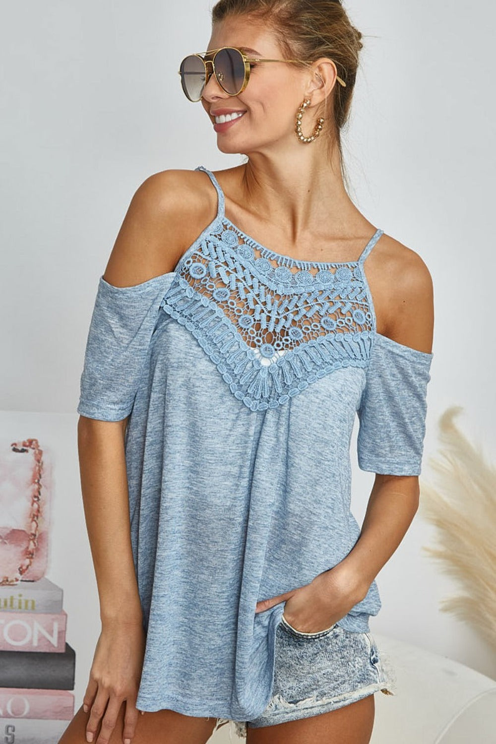 BiBi Front Crochet Lace Adjustable Strap Top-TOPS / DRESSES-[Adult]-[Female]-2022 Online Blue Zone Planet