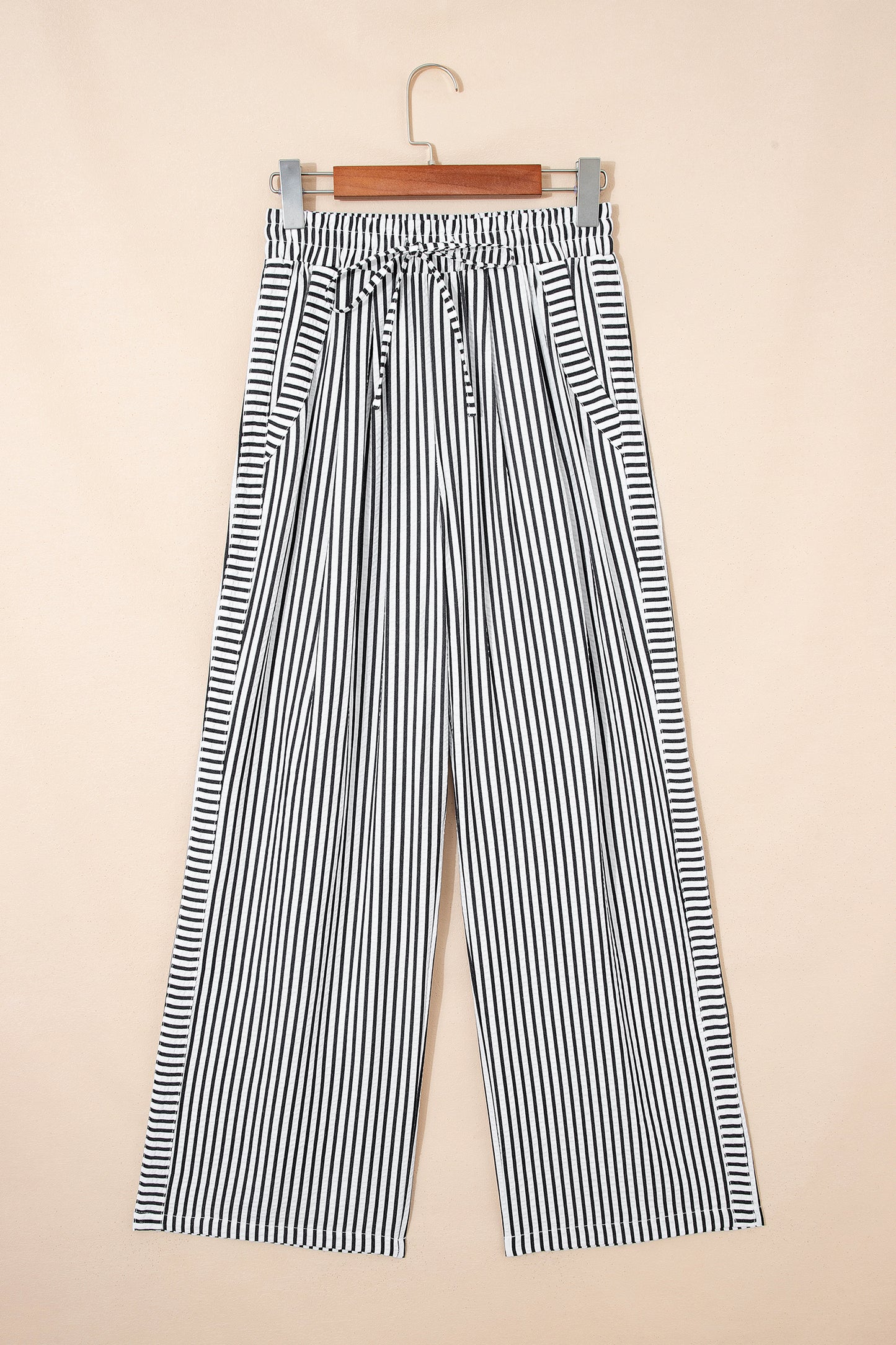 Black Stripe Wide Leg Casual Pants-Bottoms/Pants & Culotte-[Adult]-[Female]-2022 Online Blue Zone Planet