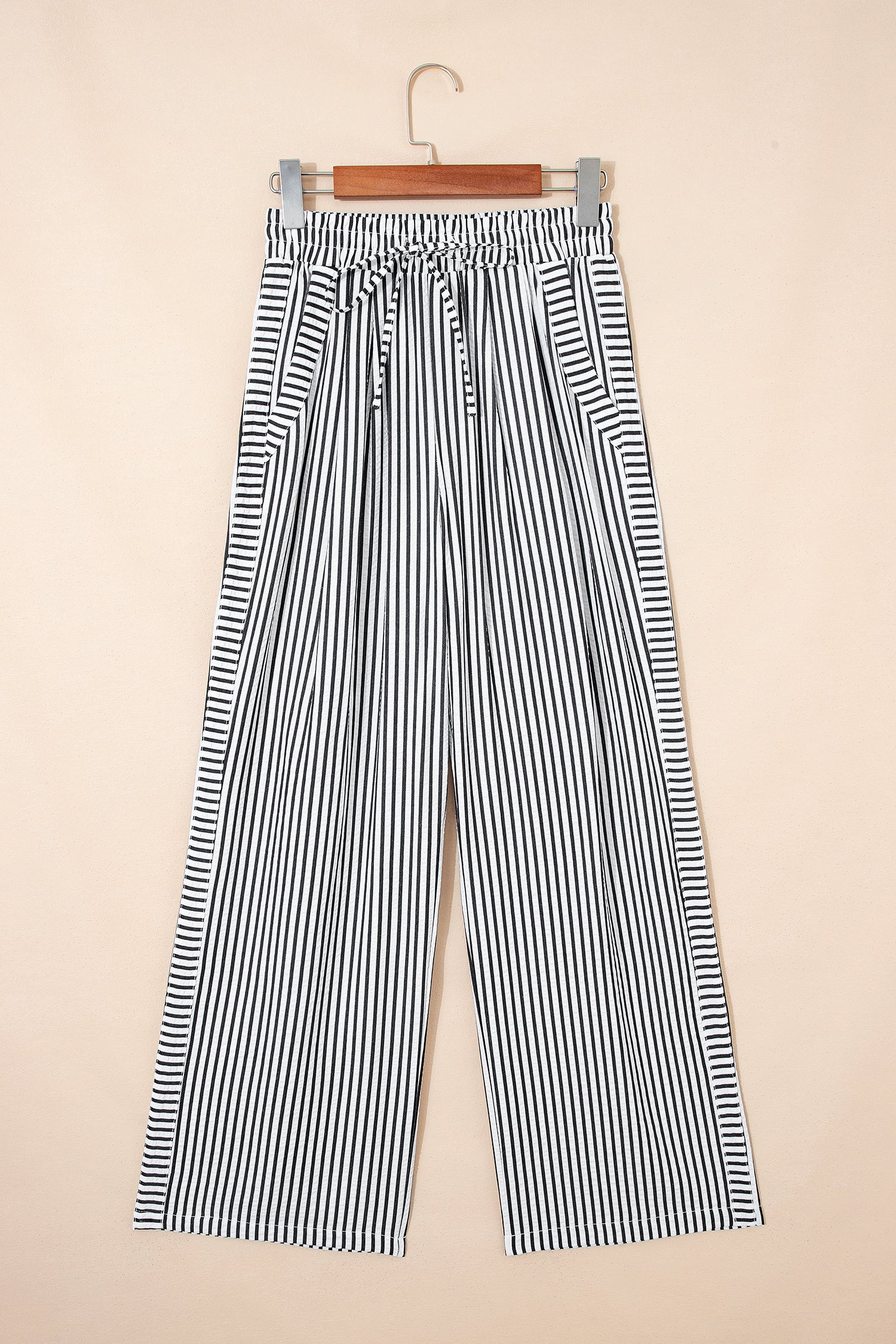 Black Stripe Wide Leg Casual Pants-Bottoms/Pants & Culotte-[Adult]-[Female]-2022 Online Blue Zone Planet
