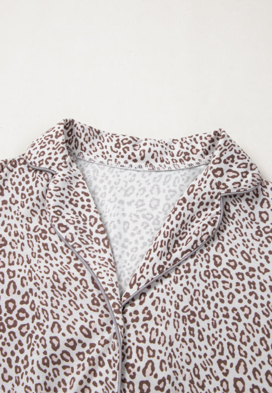 Leopard Button Down Long Sleeve Top and Pants Lounge Set-TOPS / DRESSES-[Adult]-[Female]-2022 Online Blue Zone Planet