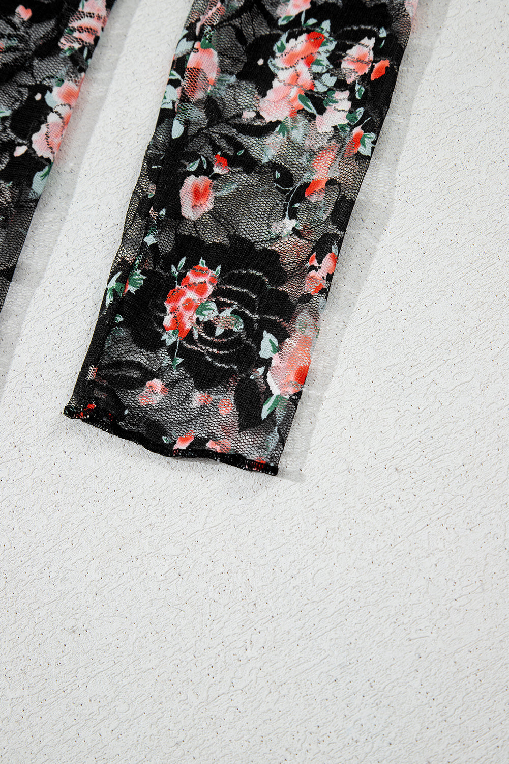 Black Floral Mesh Sheer Long Sleeve Top-Tops/Long Sleeve Tops-[Adult]-[Female]-2022 Online Blue Zone Planet