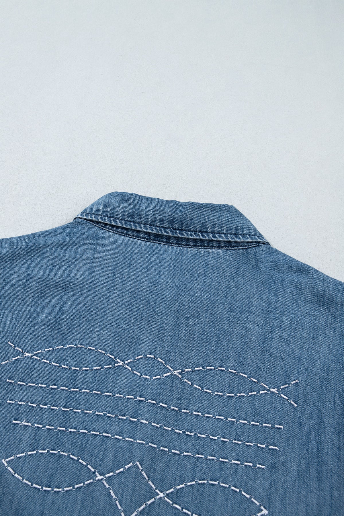 Myosotis Embroidered Western Detail Long Sleeve Collar Shirt-Tops/Blouses & Shirts-[Adult]-[Female]-2022 Online Blue Zone Planet