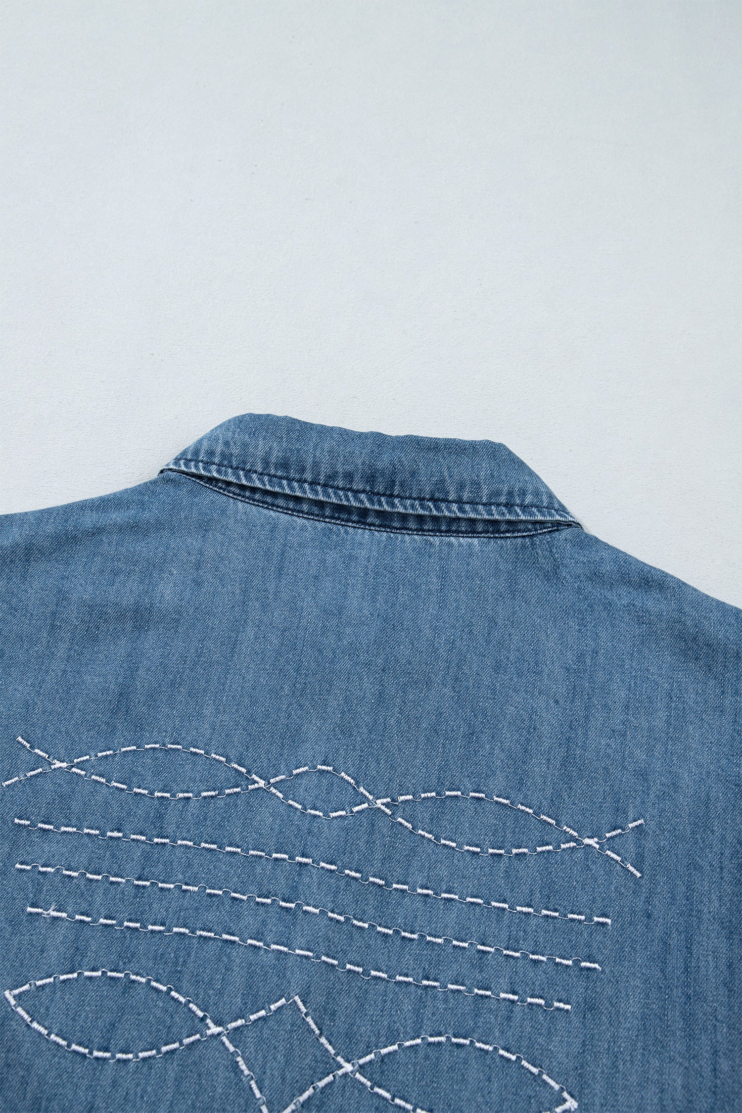 Myosotis Embroidered Western Detail Long Sleeve Collar Shirt-Tops/Blouses & Shirts-[Adult]-[Female]-2022 Online Blue Zone Planet