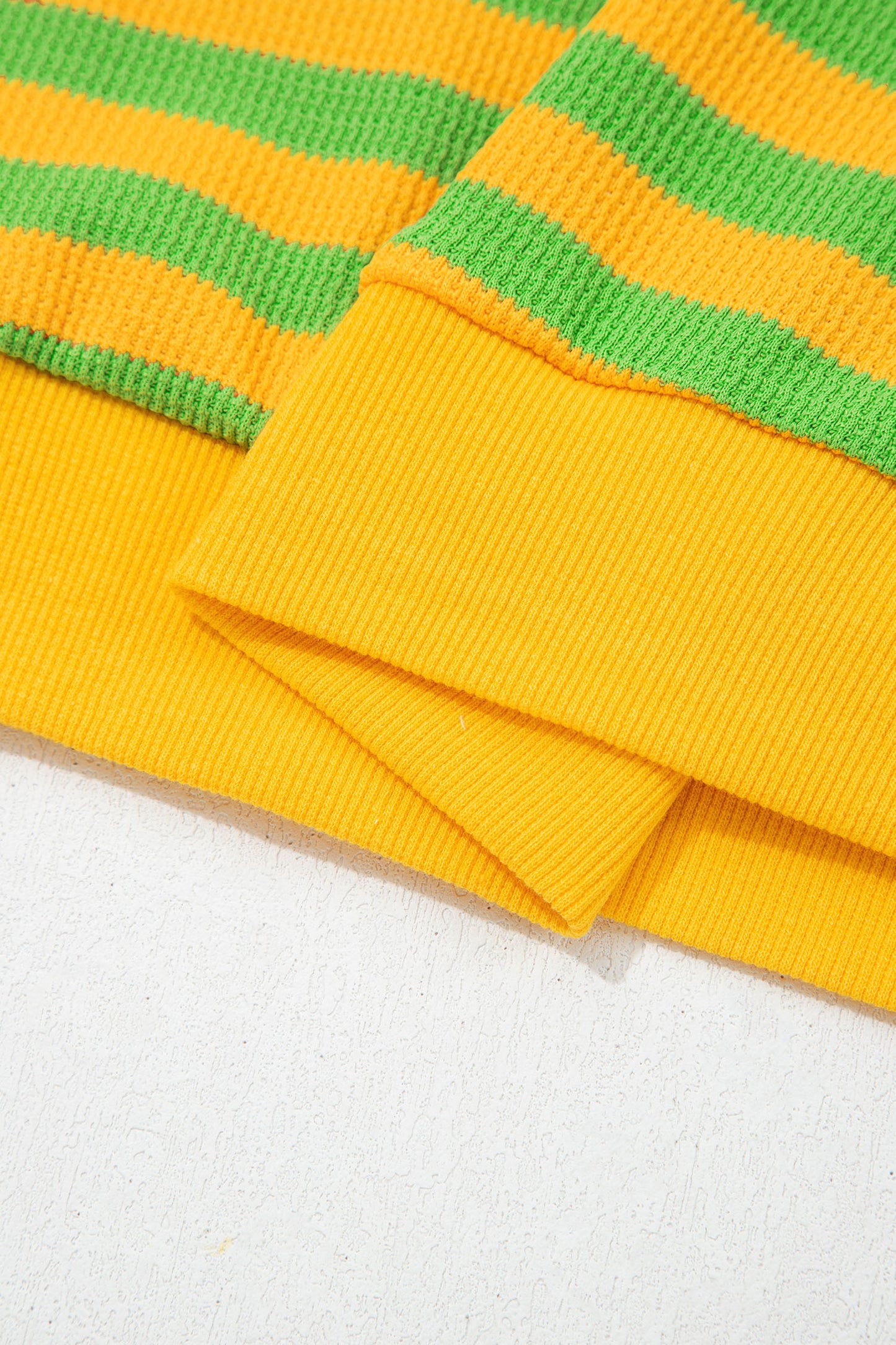 Yellow Stripe Puff Short Sleeve T Shirt Matching Shorts Set-Two Piece Sets/Short Sets-[Adult]-[Female]-2022 Online Blue Zone Planet