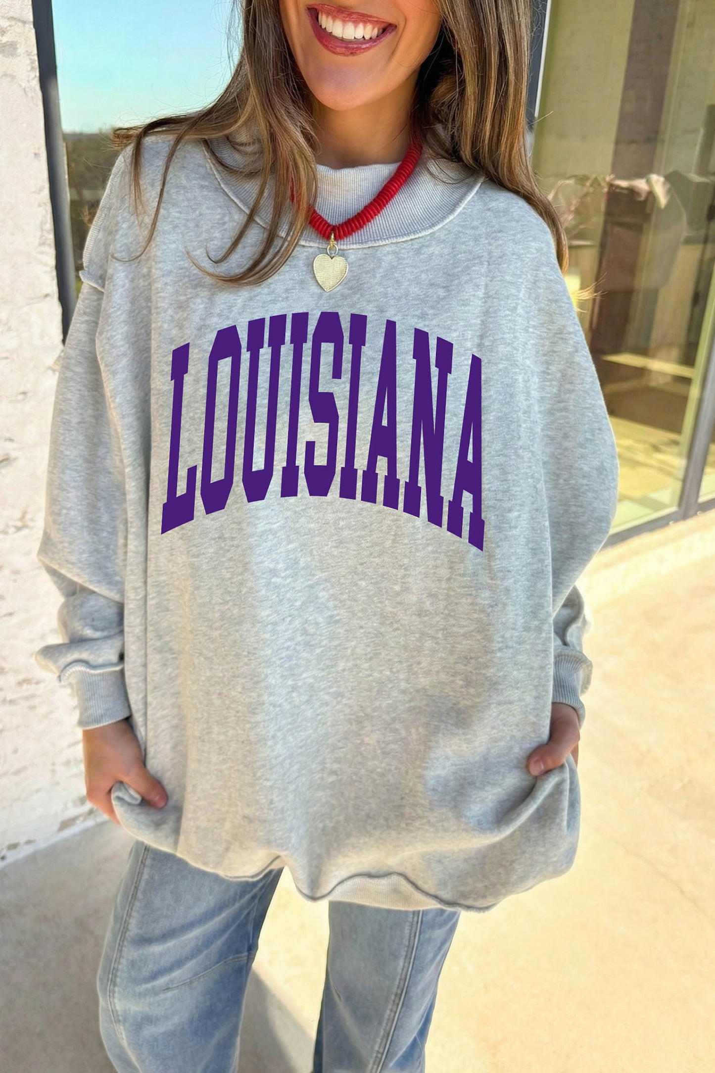 Light Grey LOUISIANA/ TIGERS Double Side Printed High Neck Reversible Sweatshirt-Graphic/Graphic Sweatshirts-[Adult]-[Female]-2022 Online Blue Zone Planet