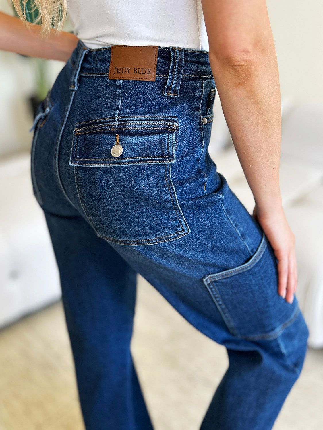 Judy Blue Full Size High Waist Straight Cargo Jeans-BOTTOMS SIZES SMALL MEDIUM LARGE-[Adult]-[Female]-2022 Online Blue Zone Planet