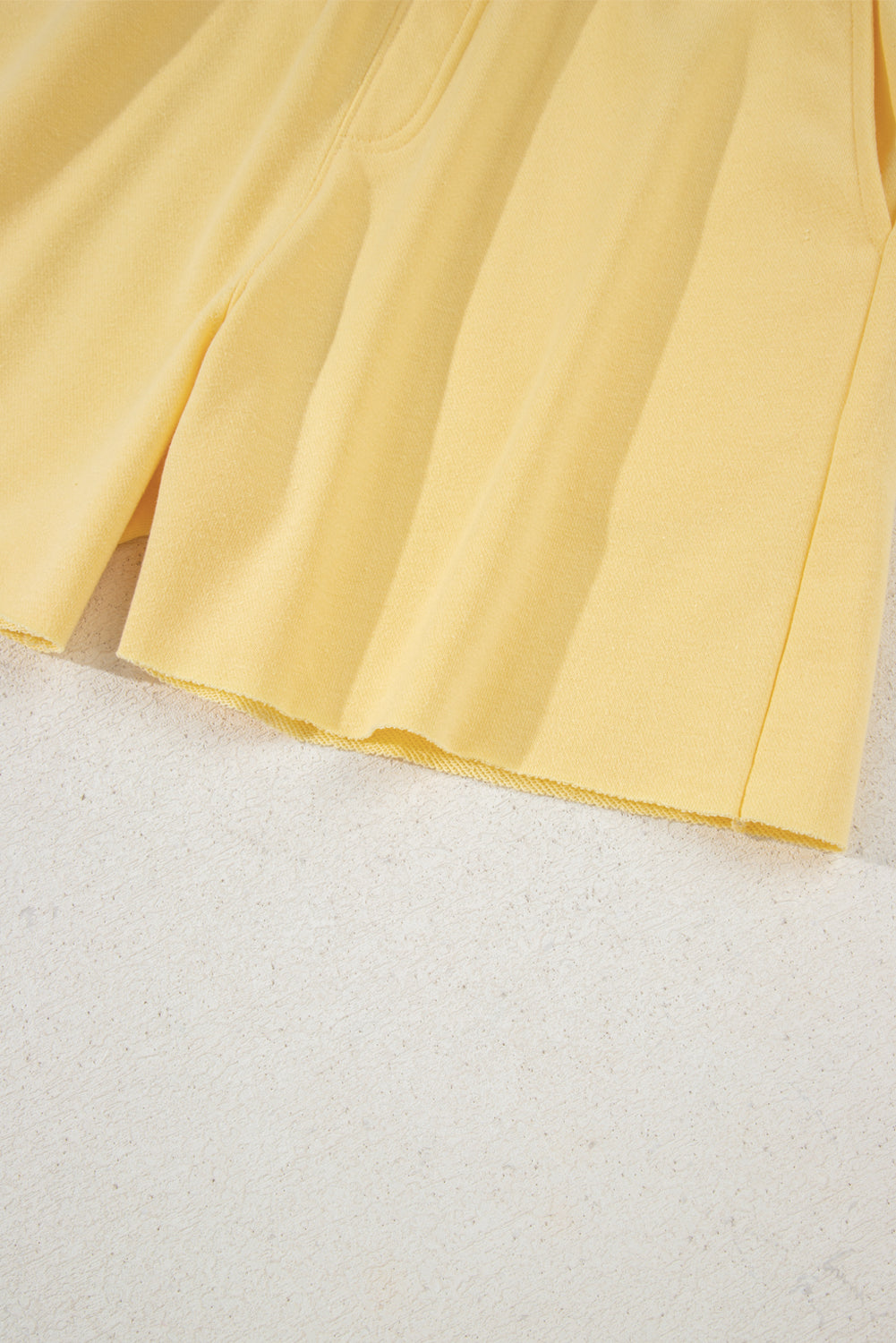 Yellow Cream Button Collar Drop Shoulder Pullover and Shorts 2pcs Outfit-Two Piece Sets/Short Sets-[Adult]-[Female]-2022 Online Blue Zone Planet