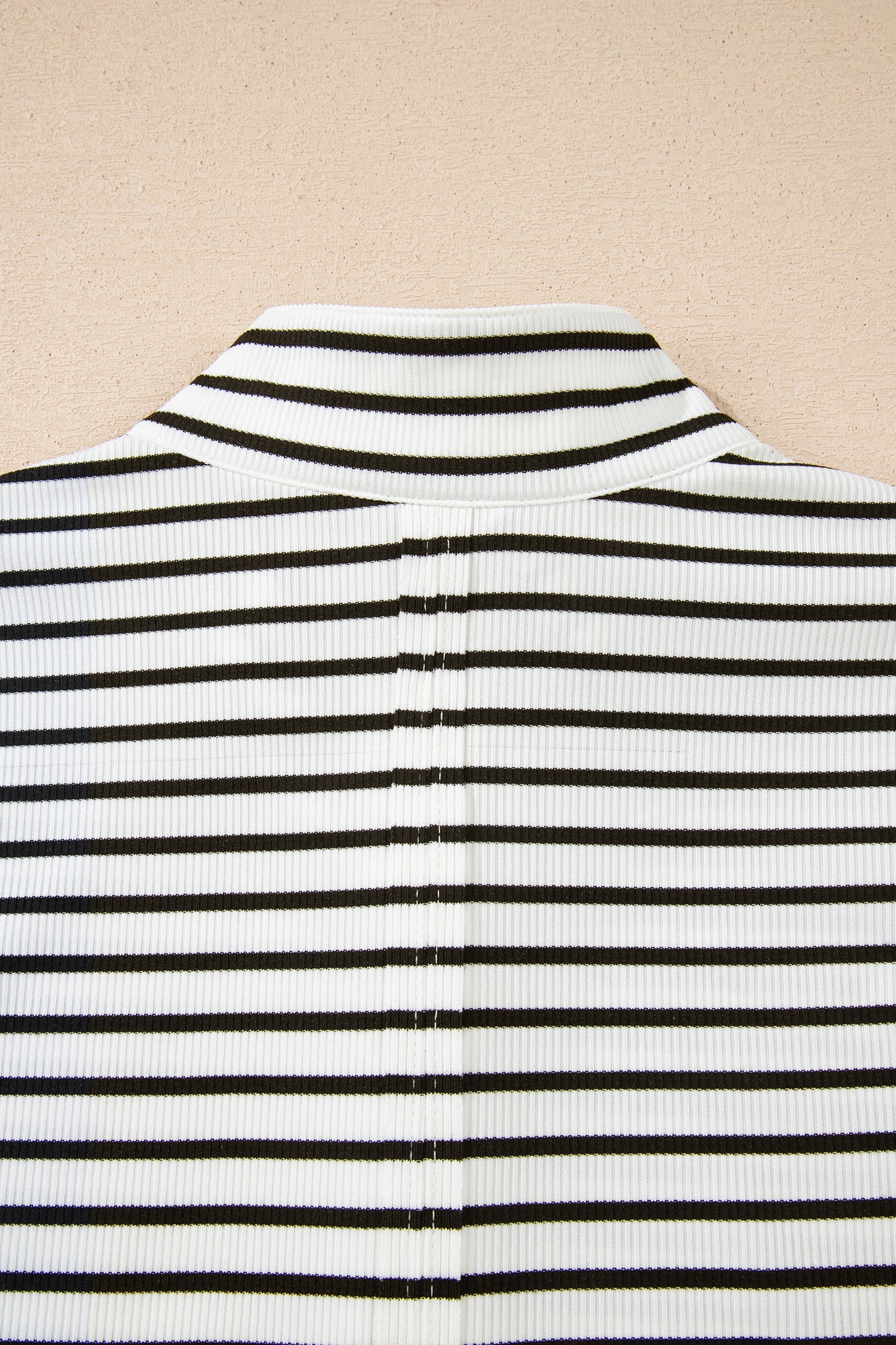 Black Stripe Ribbed Knit Half Button Long Sleeve Slim Top-Tops/Long Sleeve Tops-[Adult]-[Female]-2022 Online Blue Zone Planet