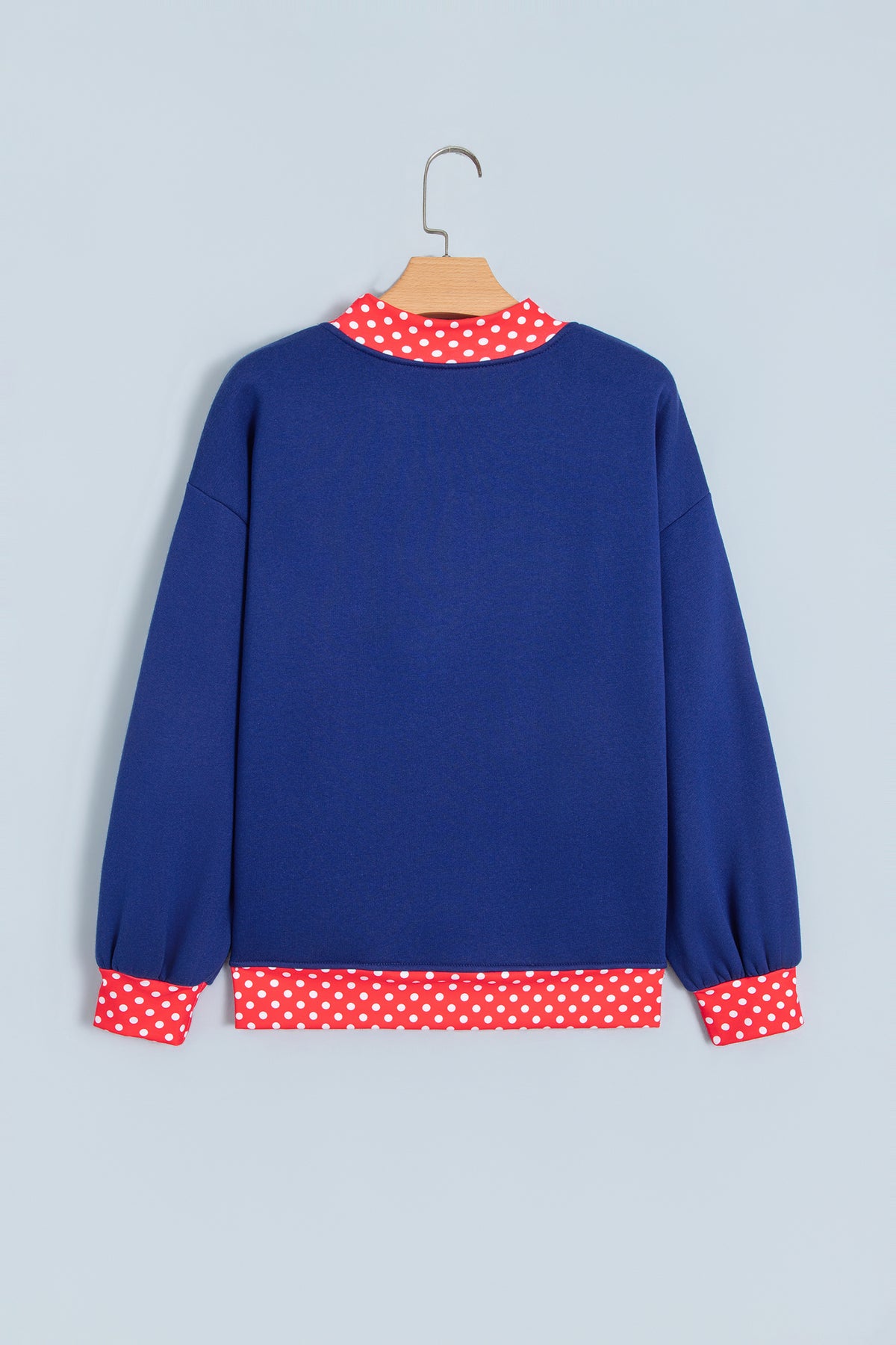 Fiery Red Polka Dot Letter Print Contrast Trim Mock Neck Sweatshirt-Tops/Sweatshirts & Hoodies-[Adult]-[Female]-2022 Online Blue Zone Planet