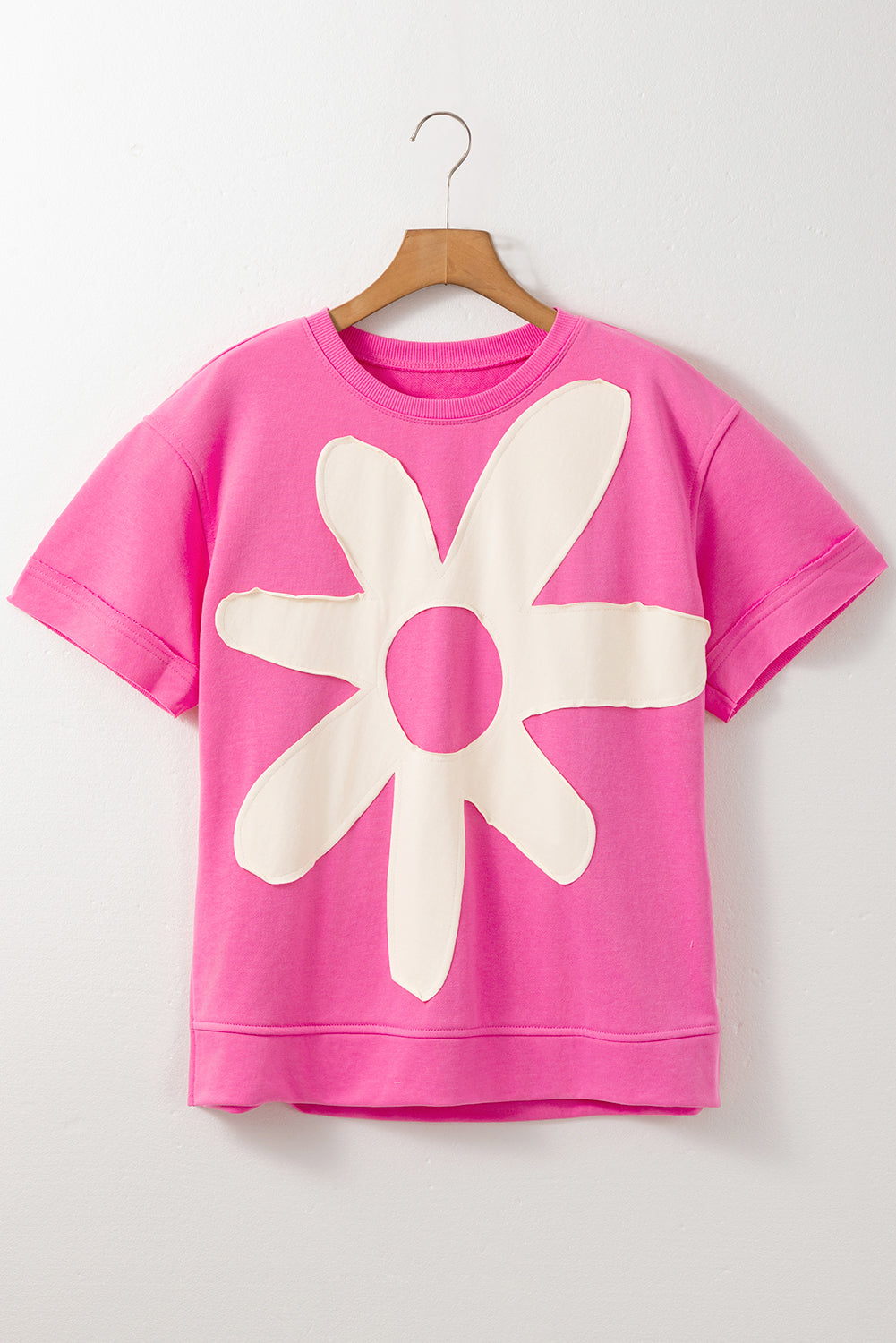 Sachet Pink 60s Flower Applique Slits T-Shirt-T Shirts-[Adult]-[Female]-2022 Online Blue Zone Planet