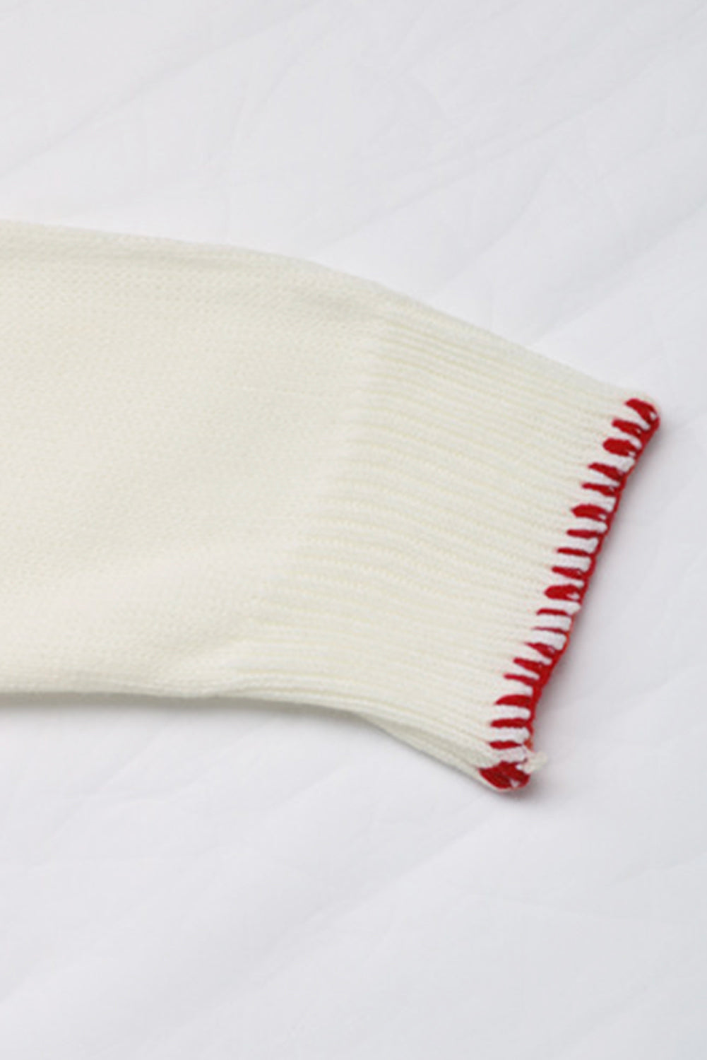 White Bow Pattern Contrast Trim Christmas Loose Graphic Sweater-TOPS / DRESSES-[Adult]-[Female]-2022 Online Blue Zone Planet