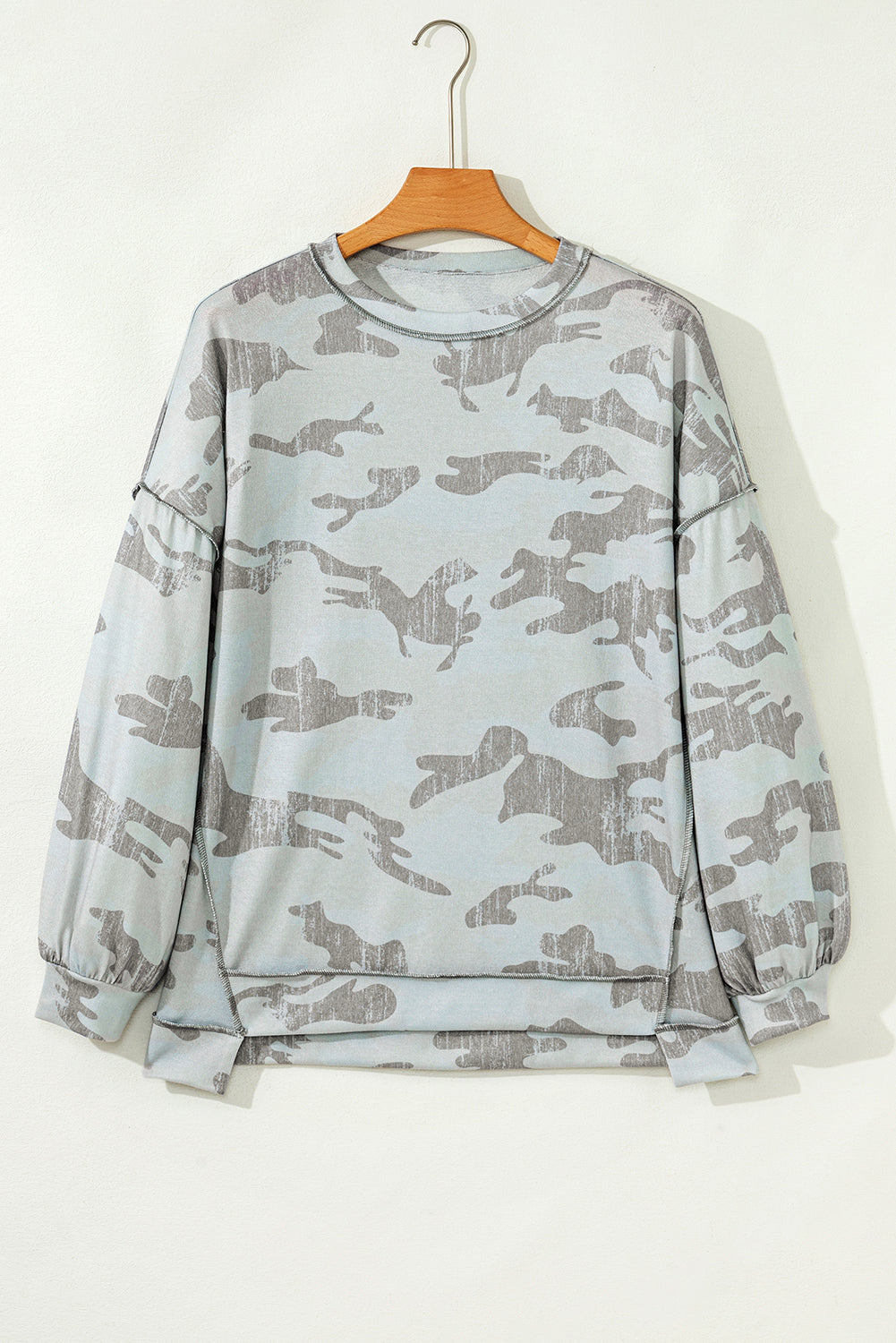 Multicolour Retro Camouflage Print Exposed Seam Patchwork Drop Shoulder Sweatshirt-Tops/Sweatshirts & Hoodies-[Adult]-[Female]-2022 Online Blue Zone Planet