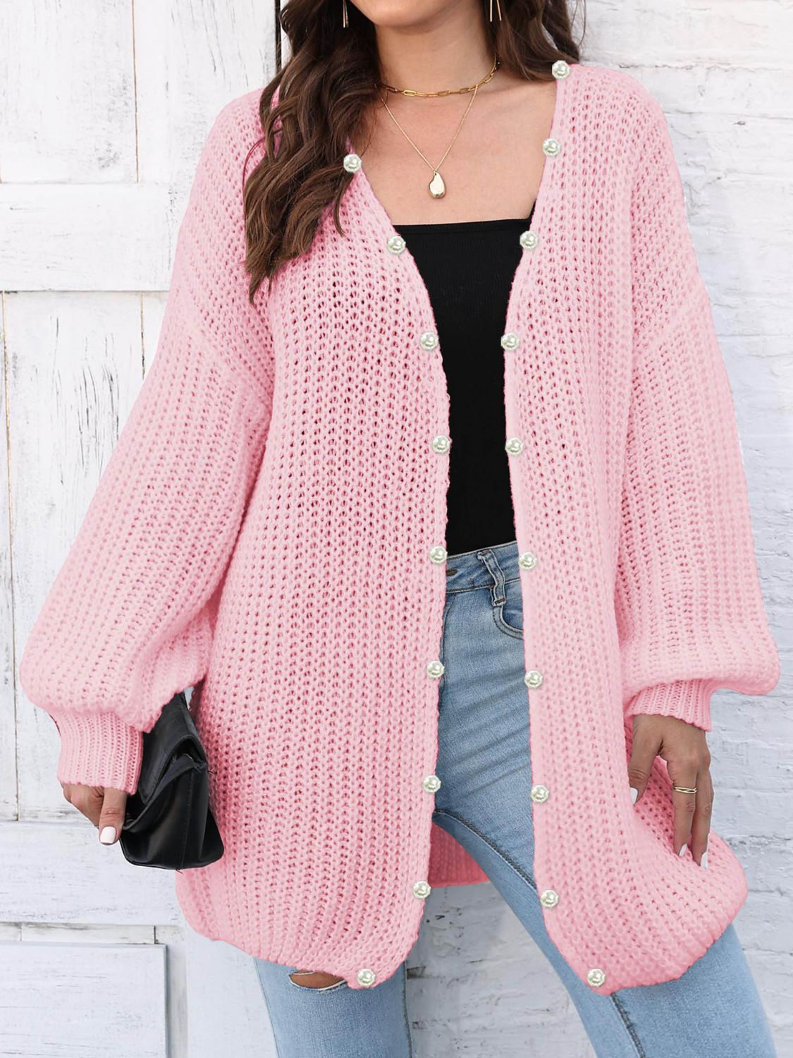 Open Front Long Sleeve Cardigan-TOPS / DRESSES-[Adult]-[Female]-Blush Pink-One Size-2022 Online Blue Zone Planet