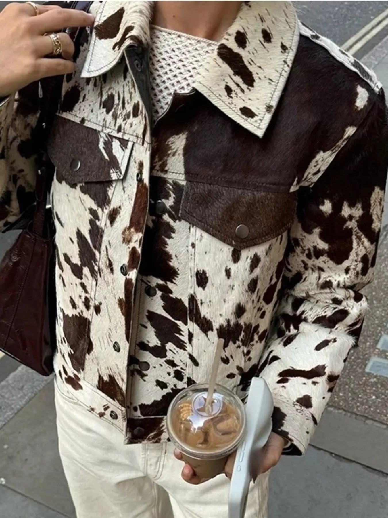 Cow Print Collared Neck Jacket Cow Print / S by Blue Zone Planet