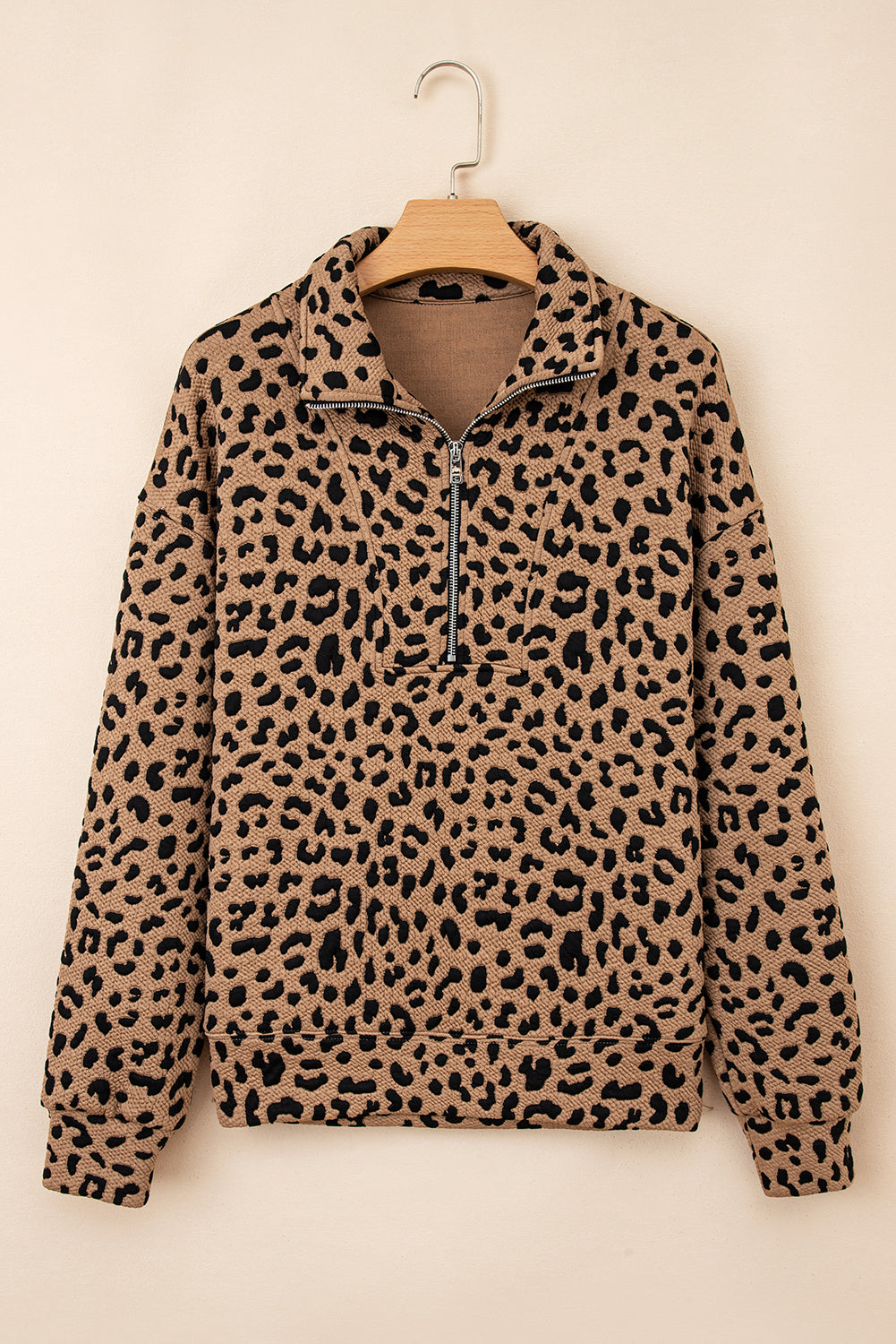 Brown Leopard Print Quarter Zip Sweatshirt
