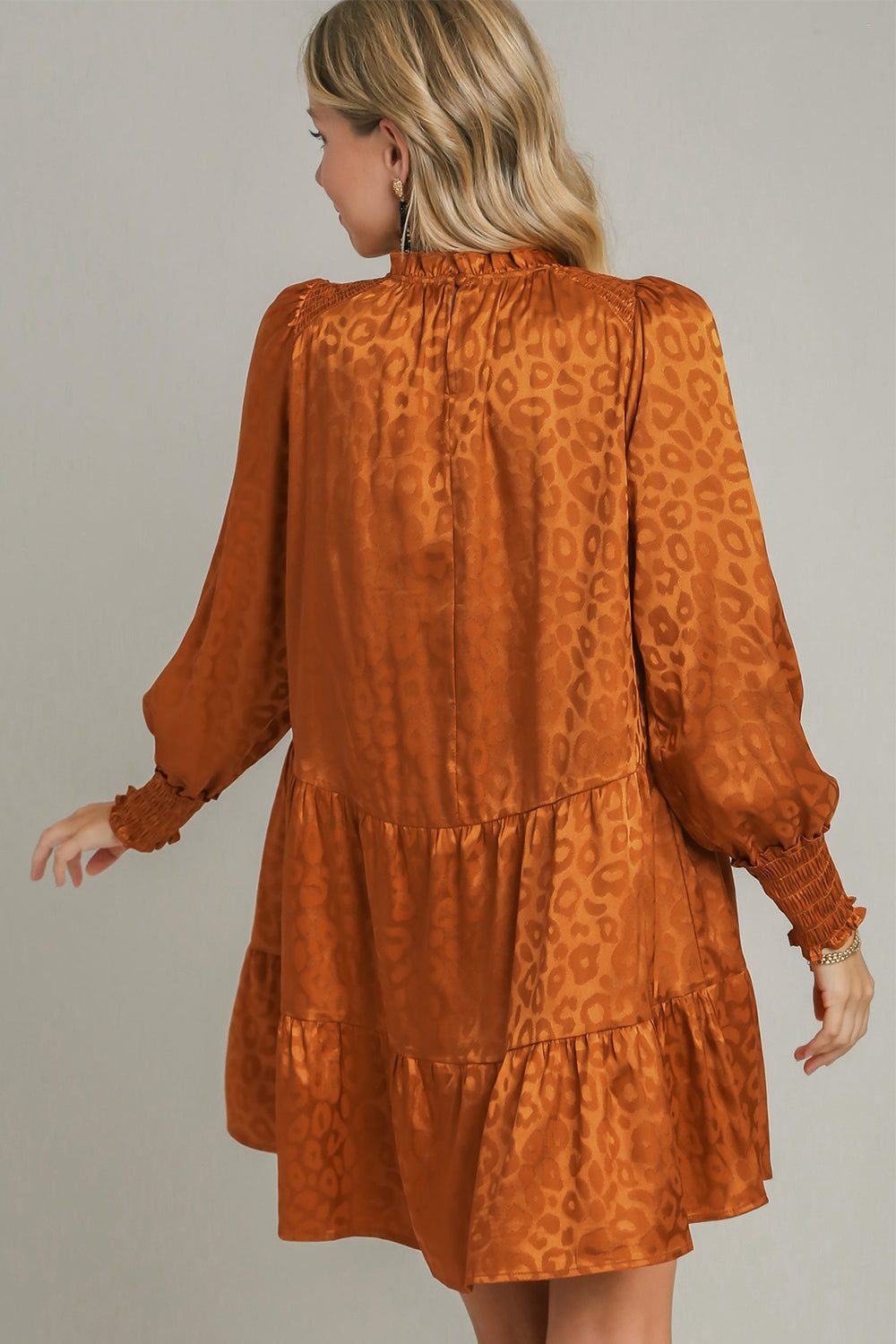 Blue Zone Planet | Umgee Smocked Leopard Long Sleeve Tiered Dress-TOPS / DRESSES-[Adult]-[Female]-2022 Online Blue Zone Planet