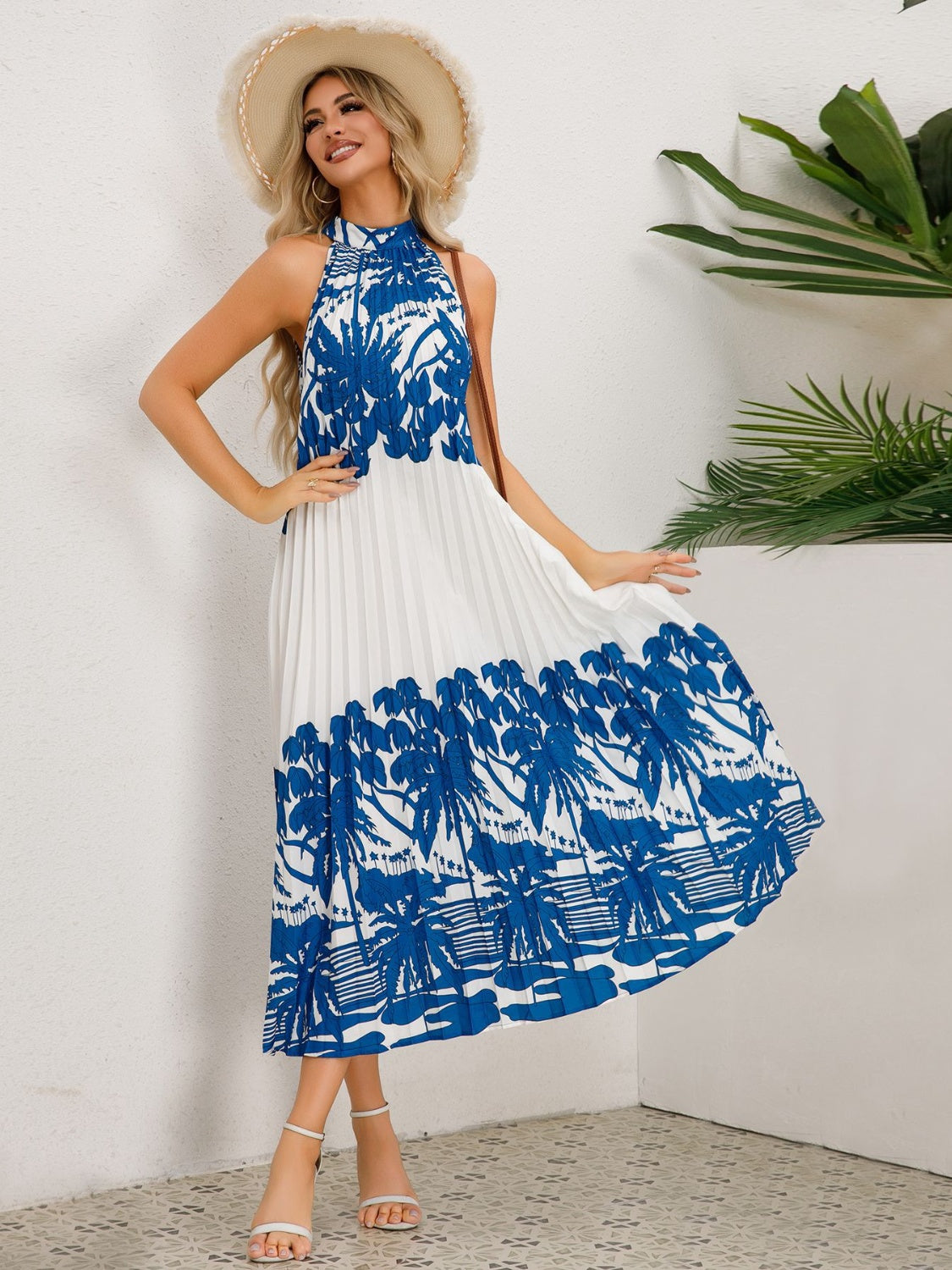 Tied Printed Sleeveless Midi Dress-TOPS / DRESSES-[Adult]-[Female]-2022 Online Blue Zone Planet